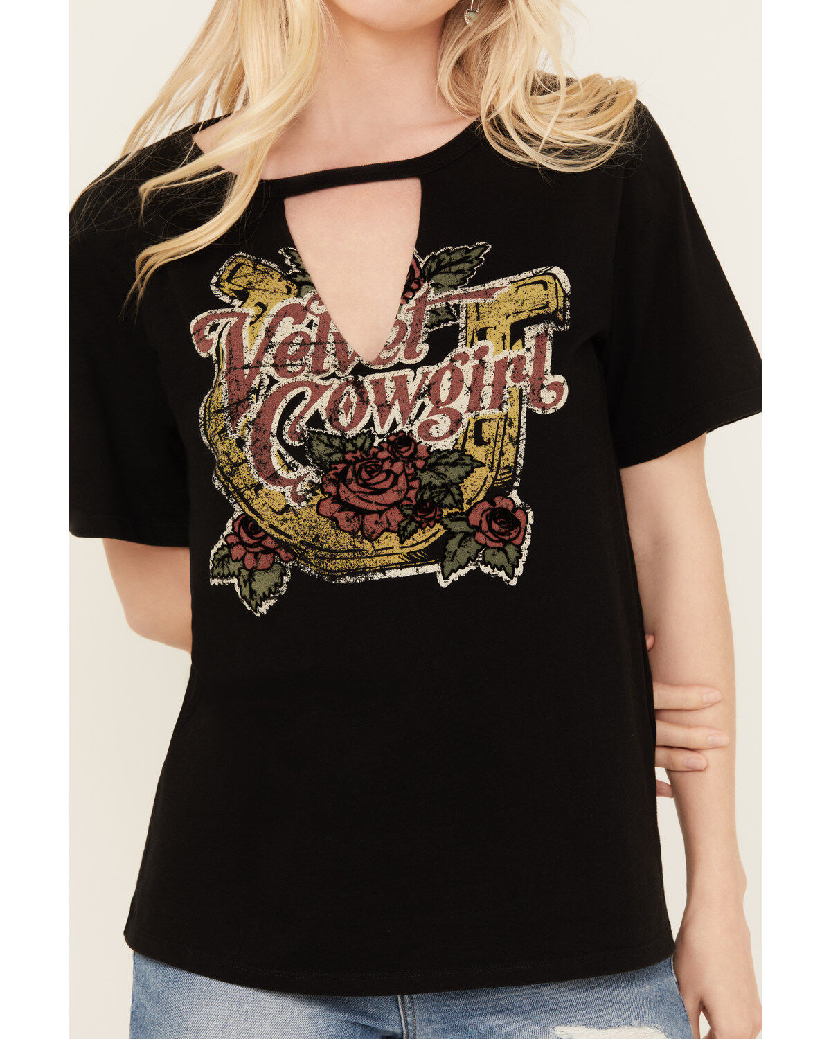 Idyllwind Women's Velvet Cowgirl Cut Out Graphic Tee