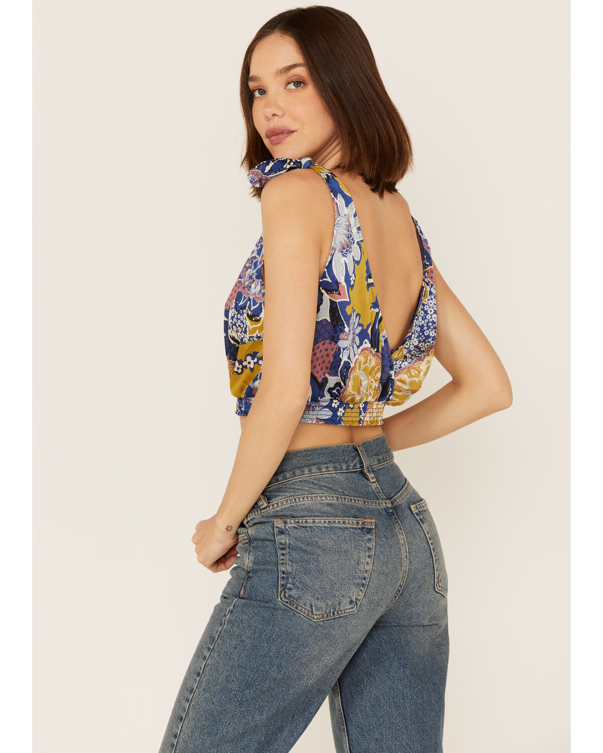 Free People Women's Weekend In Montauk Floral Print Cropped Tank Top