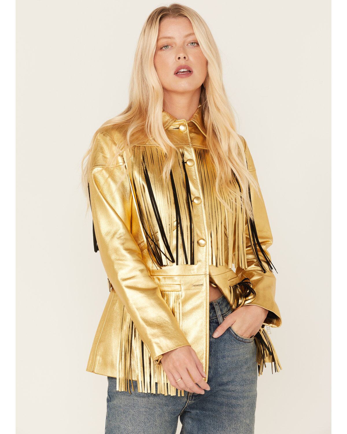 DANCASSAB Women's Fringe Leather Dixie Jacket