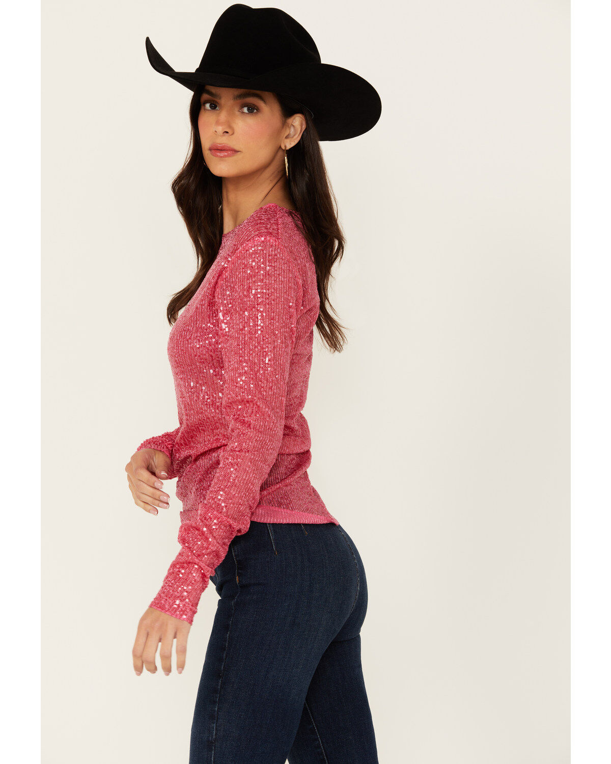 Free People Women's Sequins Gold Rush Long Sleeve Top