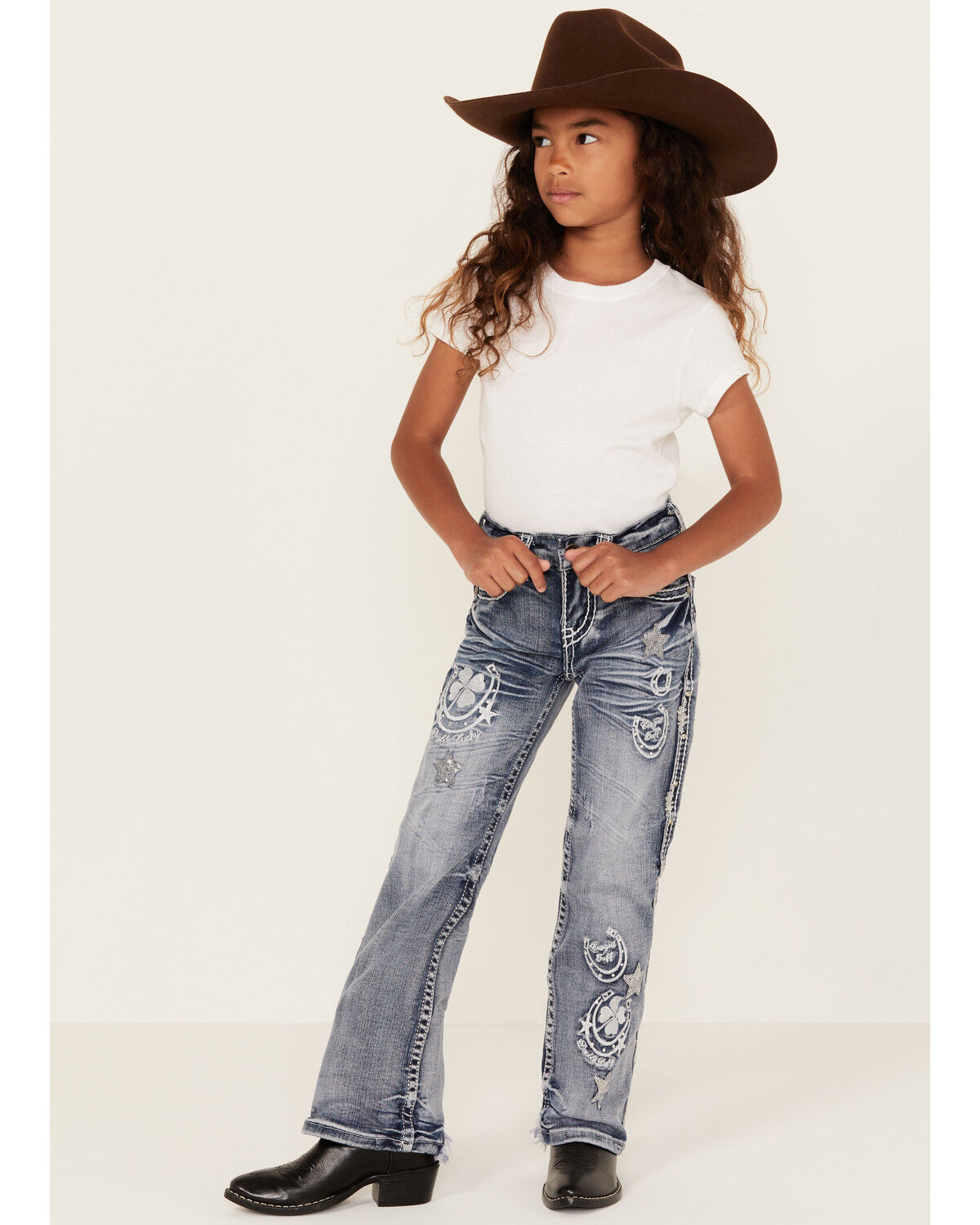 Cowgirl Tuff Girls Double Lucky Mid Rise Bootcut Stretch Denim Jeans