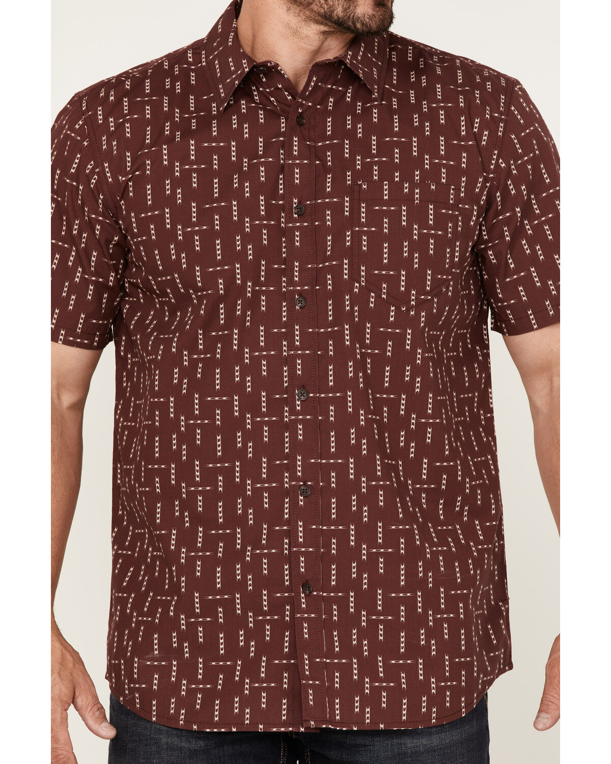 Gibson Men's Tribal Meeting Geo Print Short Sleeve Button Down Western Shirt
