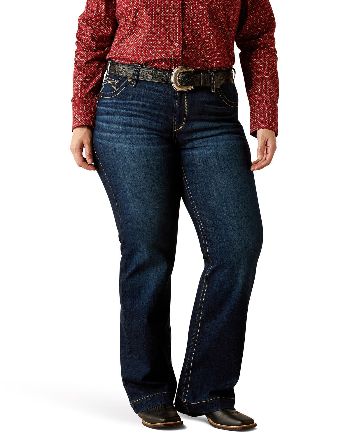 Ariat Women's Lizzie Dark Wash Mid Rise Trouser Stretch Denim Jeans - Plus