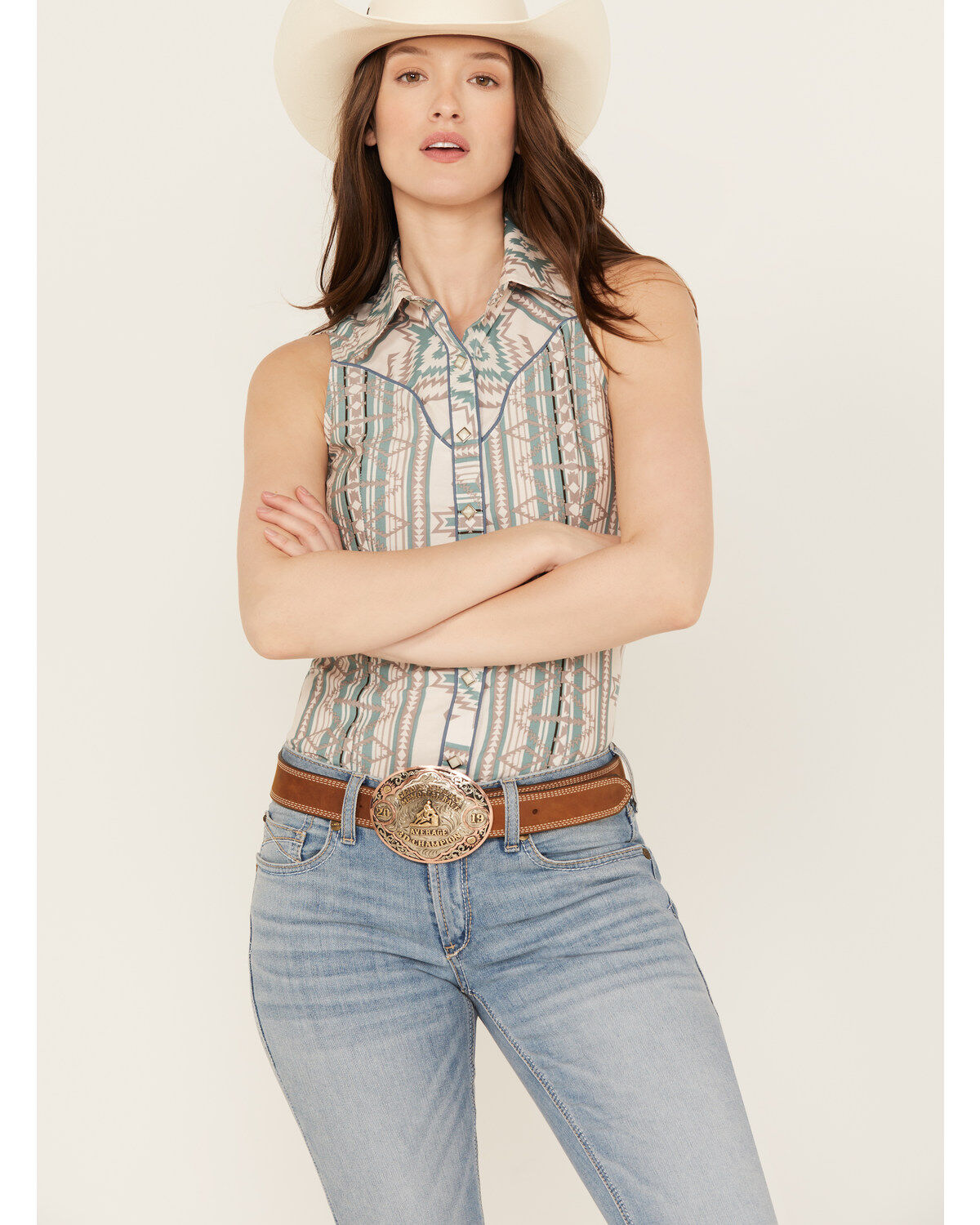 Rock & Roll Denim Women's Southwestern Print Sleeveless Snap Tank