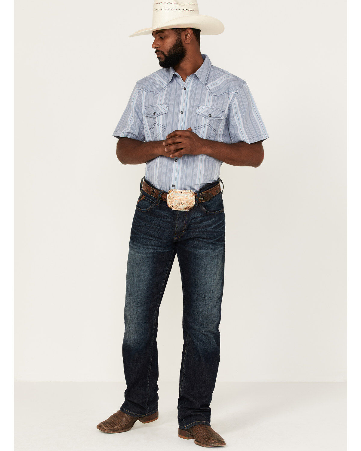 Cody James Men's Springs Vertical Stripe Short Sleeve Snap Western Shirt
