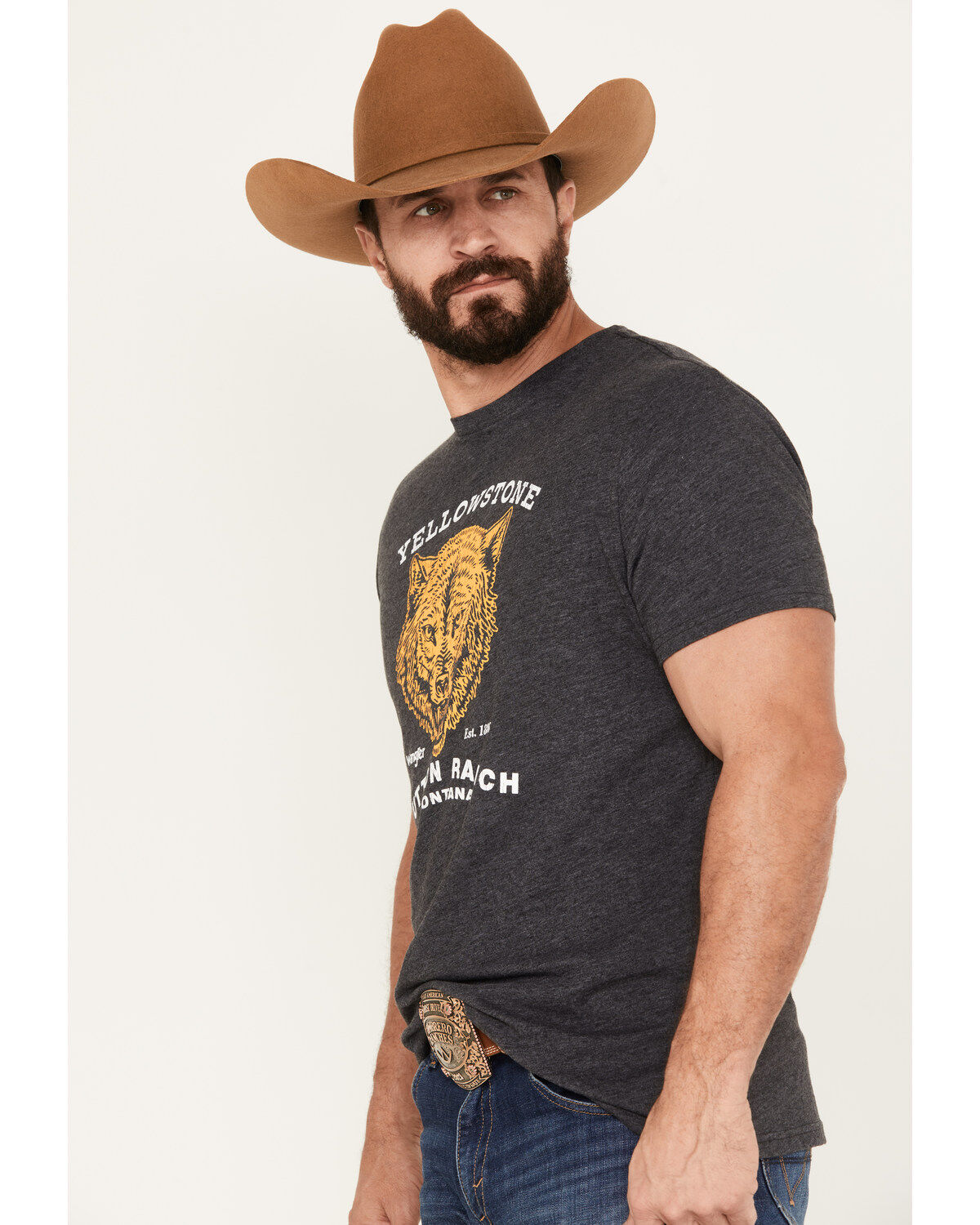 Wrangler Men's Yellowstone Dutton Ranch Wolf Short Sleeve Graphic T-Shirt