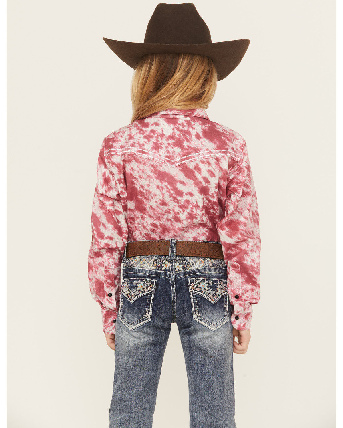 Cowgirl Hardware Girls' Cowhide Print Long Sleeve Snap Stretch Western Shirt