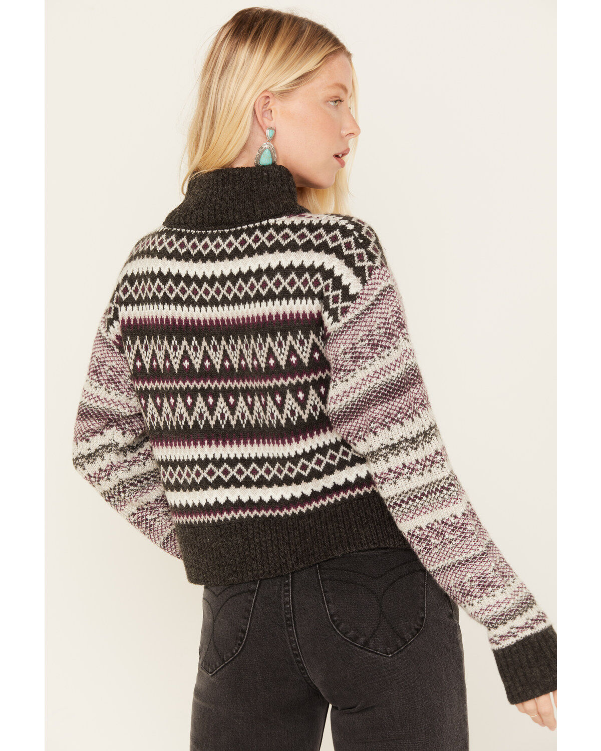 Cleo + Wolf Women's Fair Isle Stripe Knit Cropped Sweater