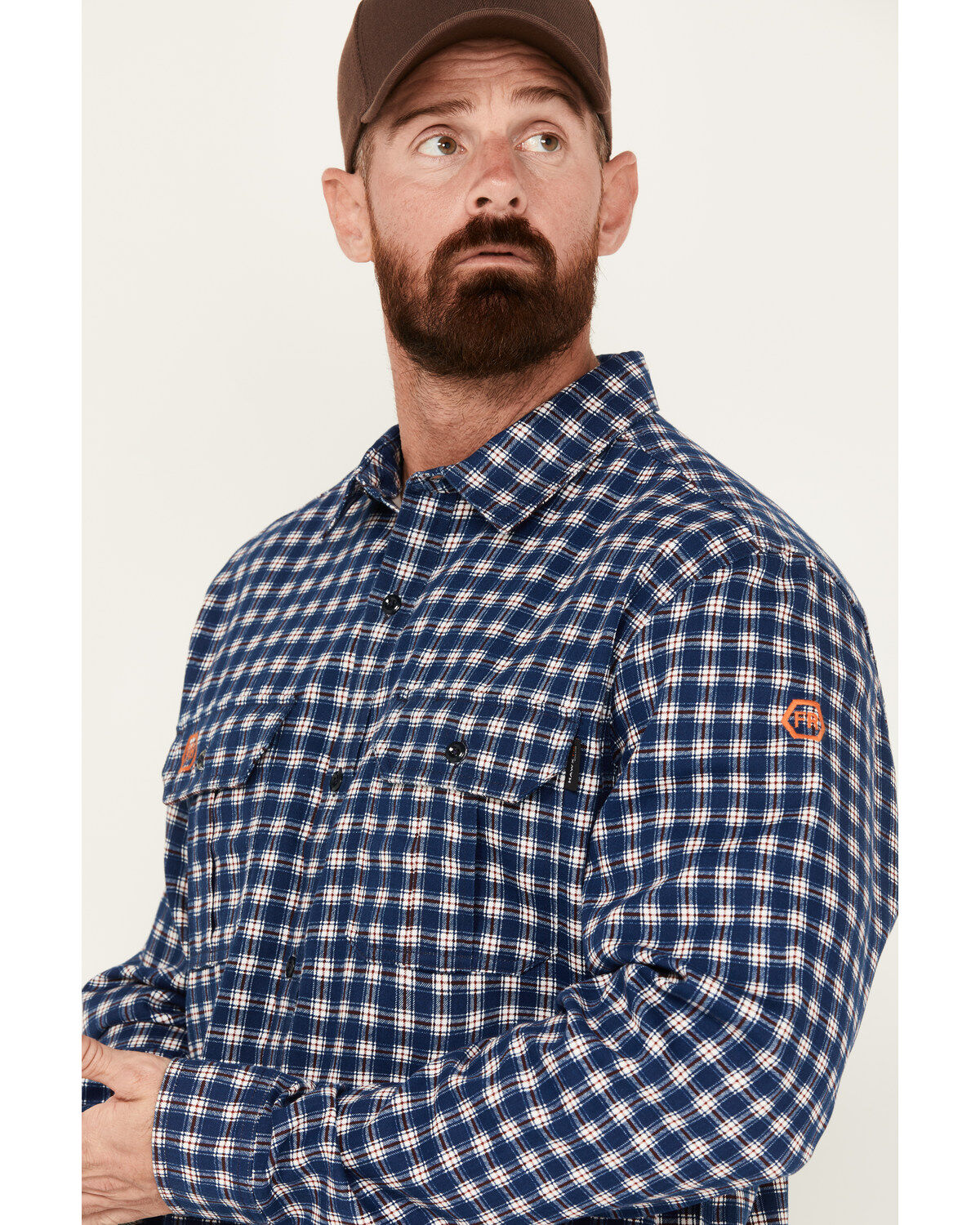 Hawx Men's FR Plaid Print Lightweight Button-Down Stretch Work Shirt