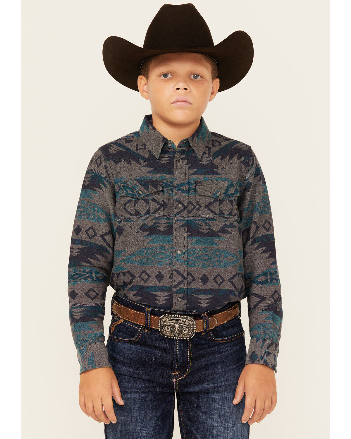 Cody James Boys' Julian Southwestern Print Long Sleeve Snap Western Shirt