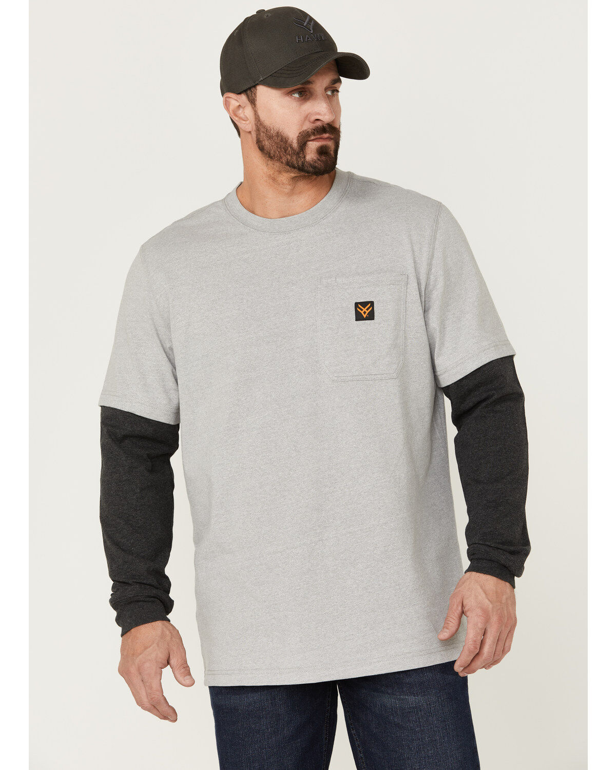 Hawx Men's Layered Pocket Light Gray Long Sleeve Work T-Shirt