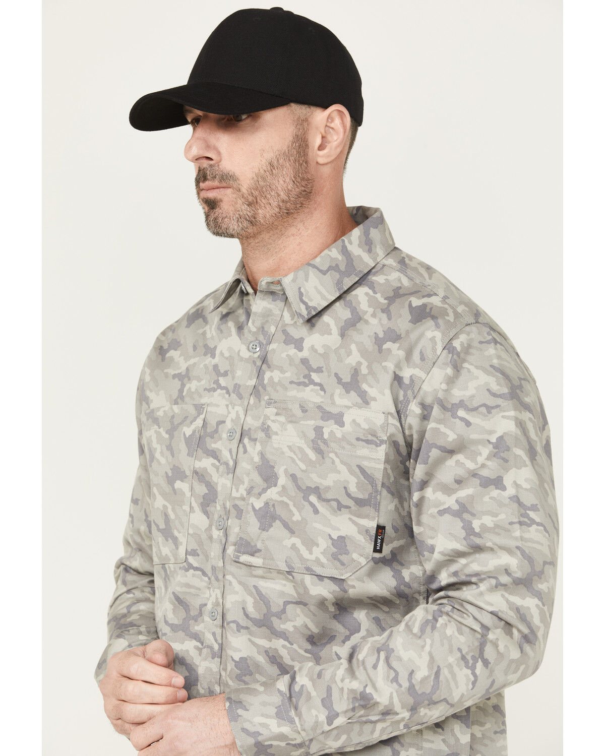 Hawx Men's FR Camo Print Long Sleeve Button-Down Stretch Work Shirt