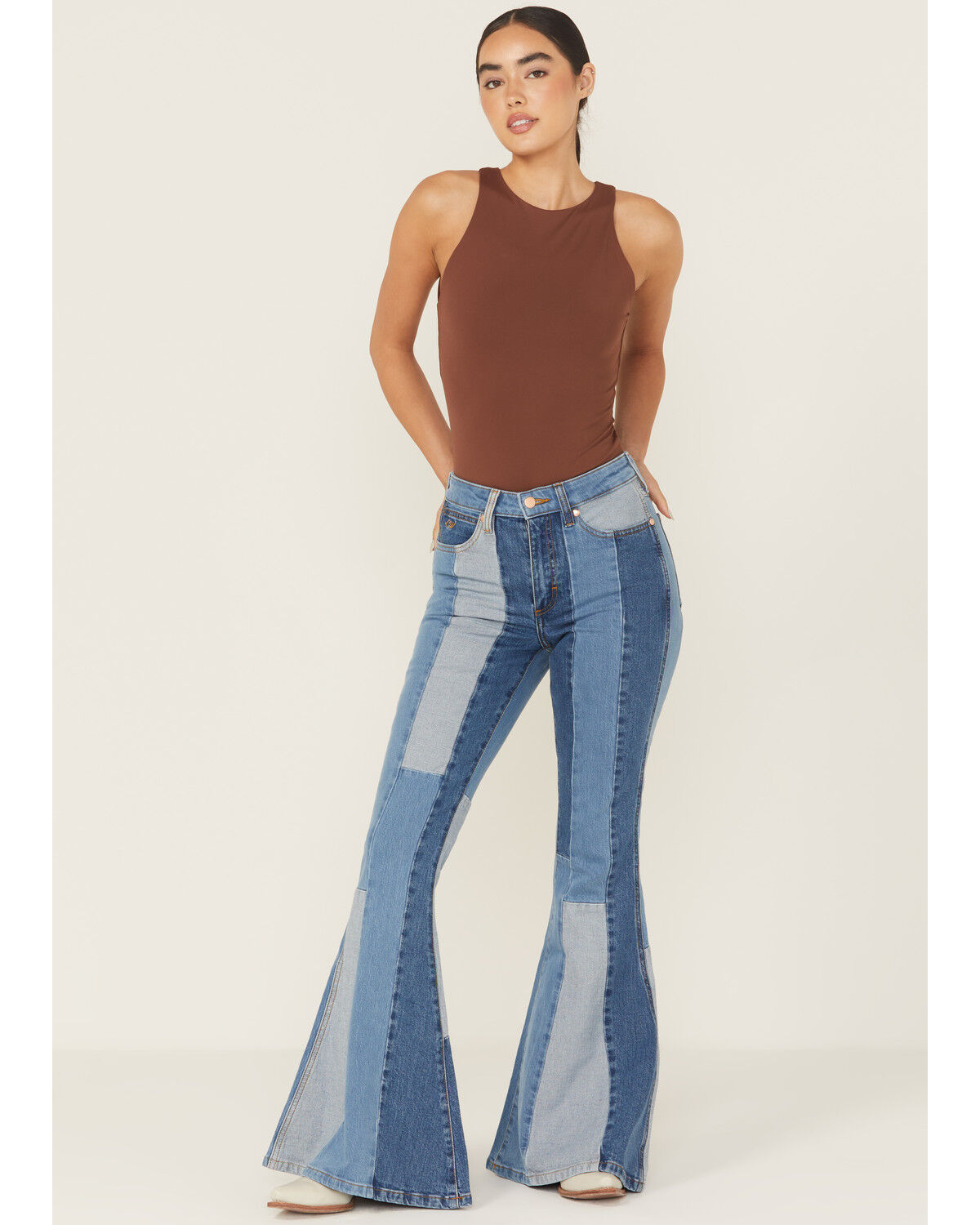 Wrangler X Lainey Wilson Women's High Rise Patchwork Flare Stretch Denim Jeans
