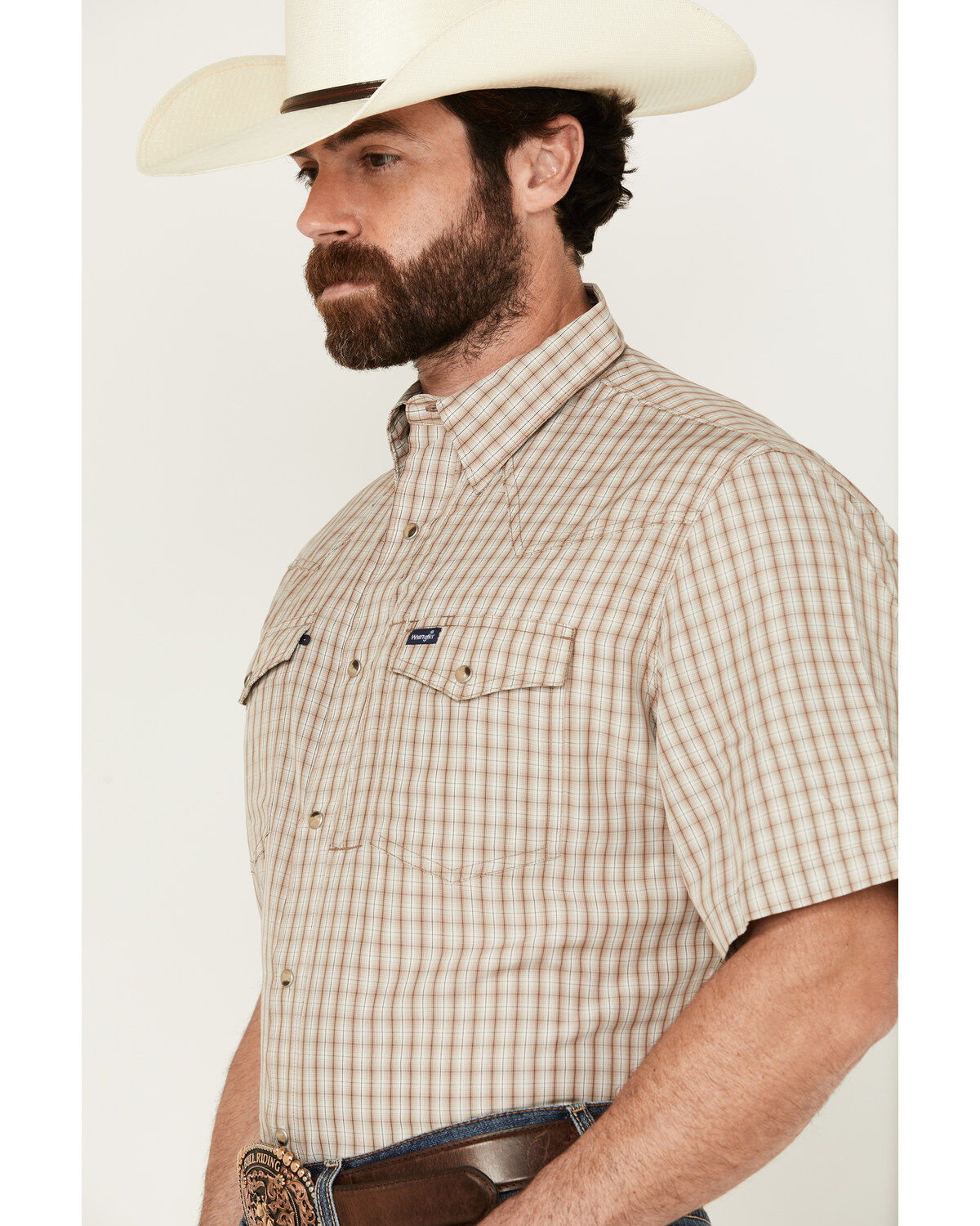 Wrangler Men's Plaid Print Short Sleeve Snap Performance Western Shirt