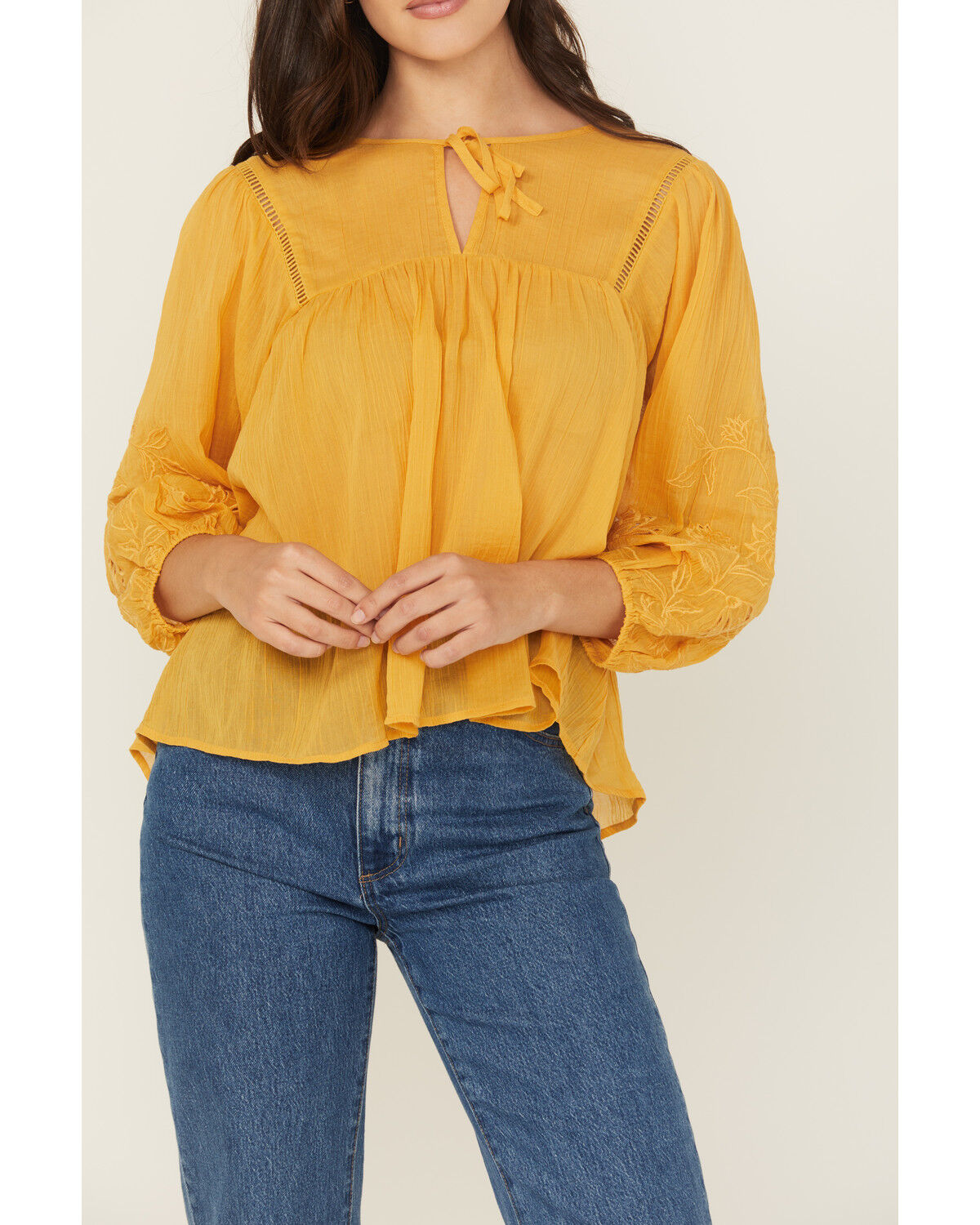 Cleo + Wolf Women's Floral Embroidered Long Sleeve Peasant Top