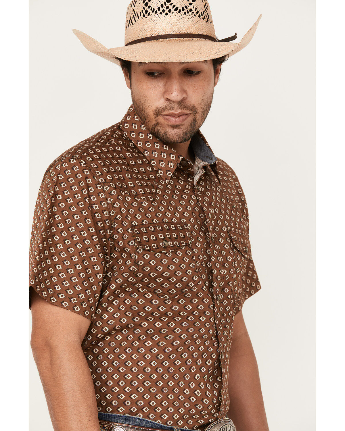 Cody James Men's Rabbit Foot Geo Print Short Sleeve Snap Western Shirt