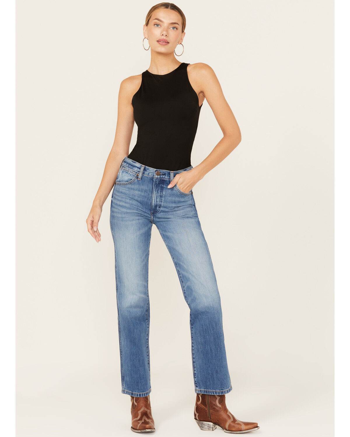 Wrangler Women's Medium Wash Bandit Wrancher Mid Rise Bootcut Denim Jeans