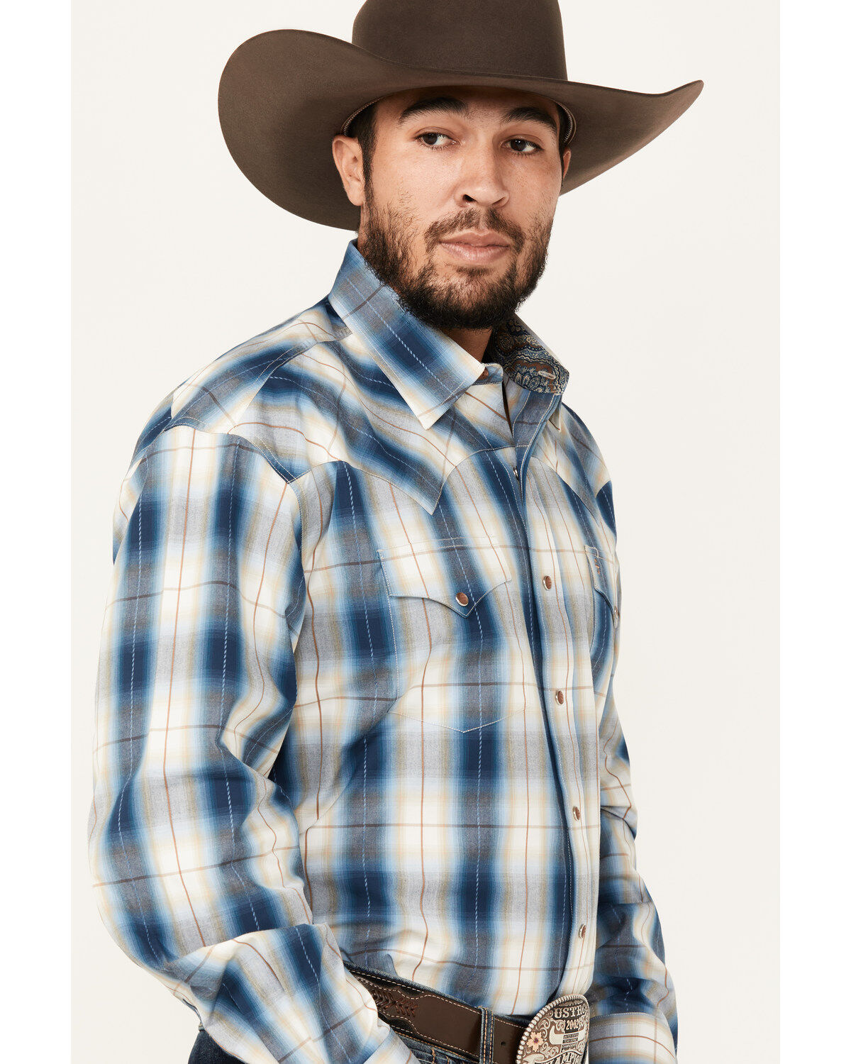 Stetson Men's Plaid Print Long Sleeve Snap Western Shirt