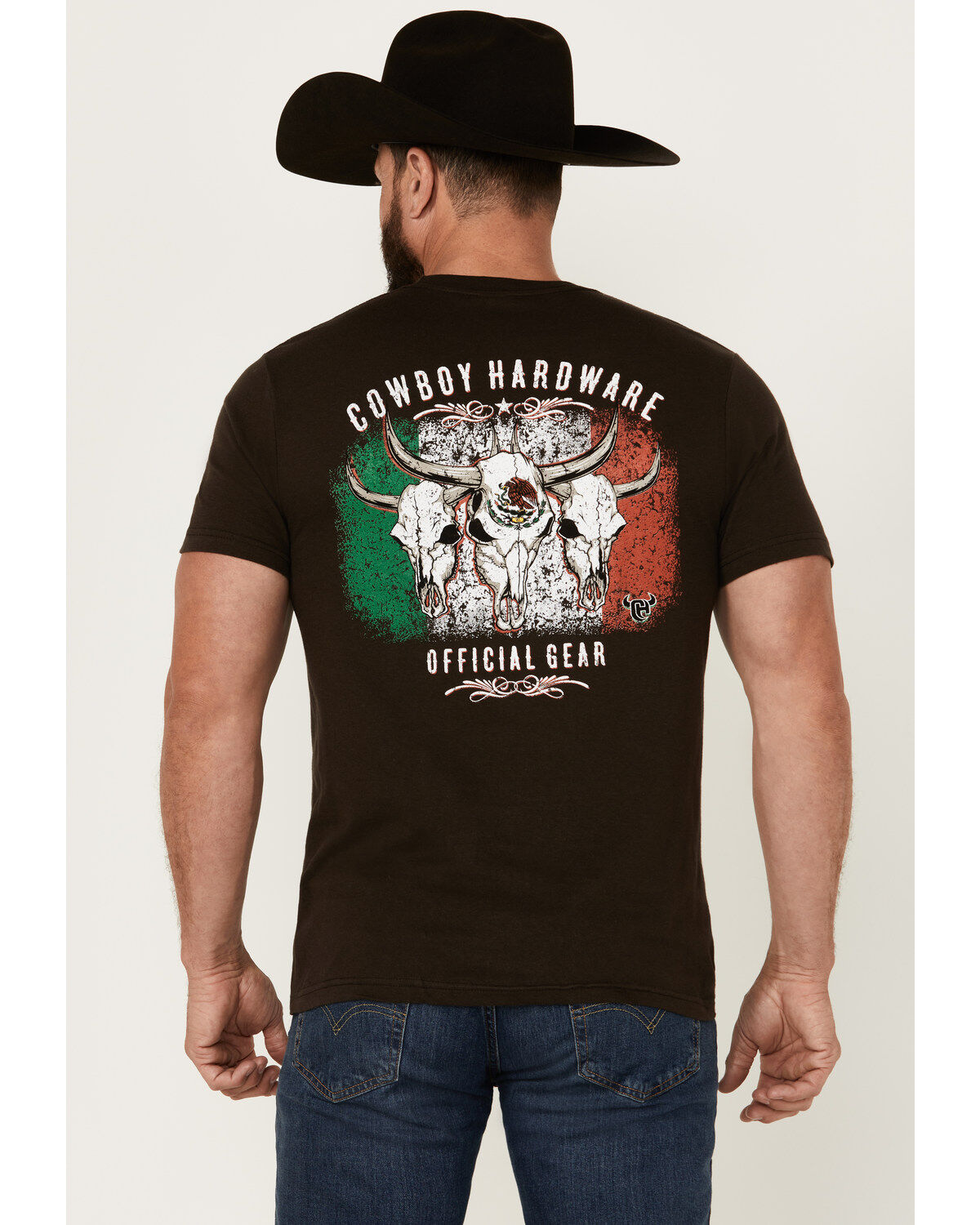 Cowboy Hardware Men's Triple Skull Mexican Flag Short Sleeve Graphic T-Shirt