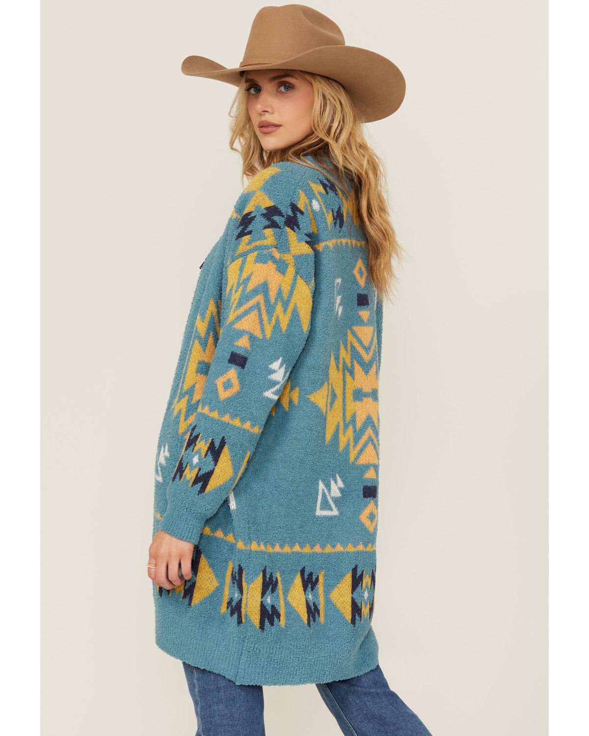 Angie Women's Southwestern Print Open Front Sweater