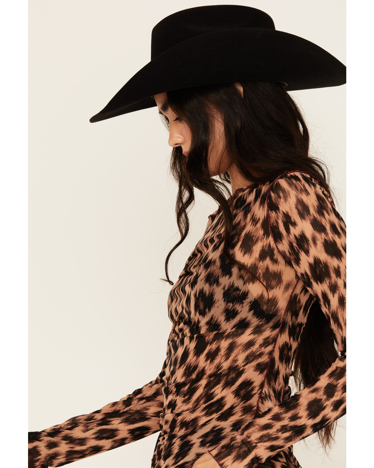Free People Women's Something Extra Leopard Print Long Sleeve Tunic Top