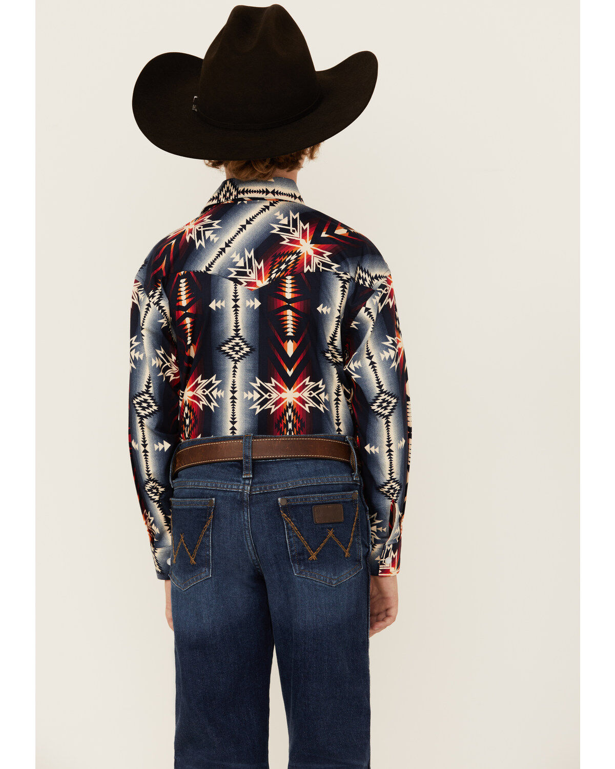 Rock & Roll Denim Boys' Southwestern Print Long Sleeve Pearl Snap Stretch Western Shirt