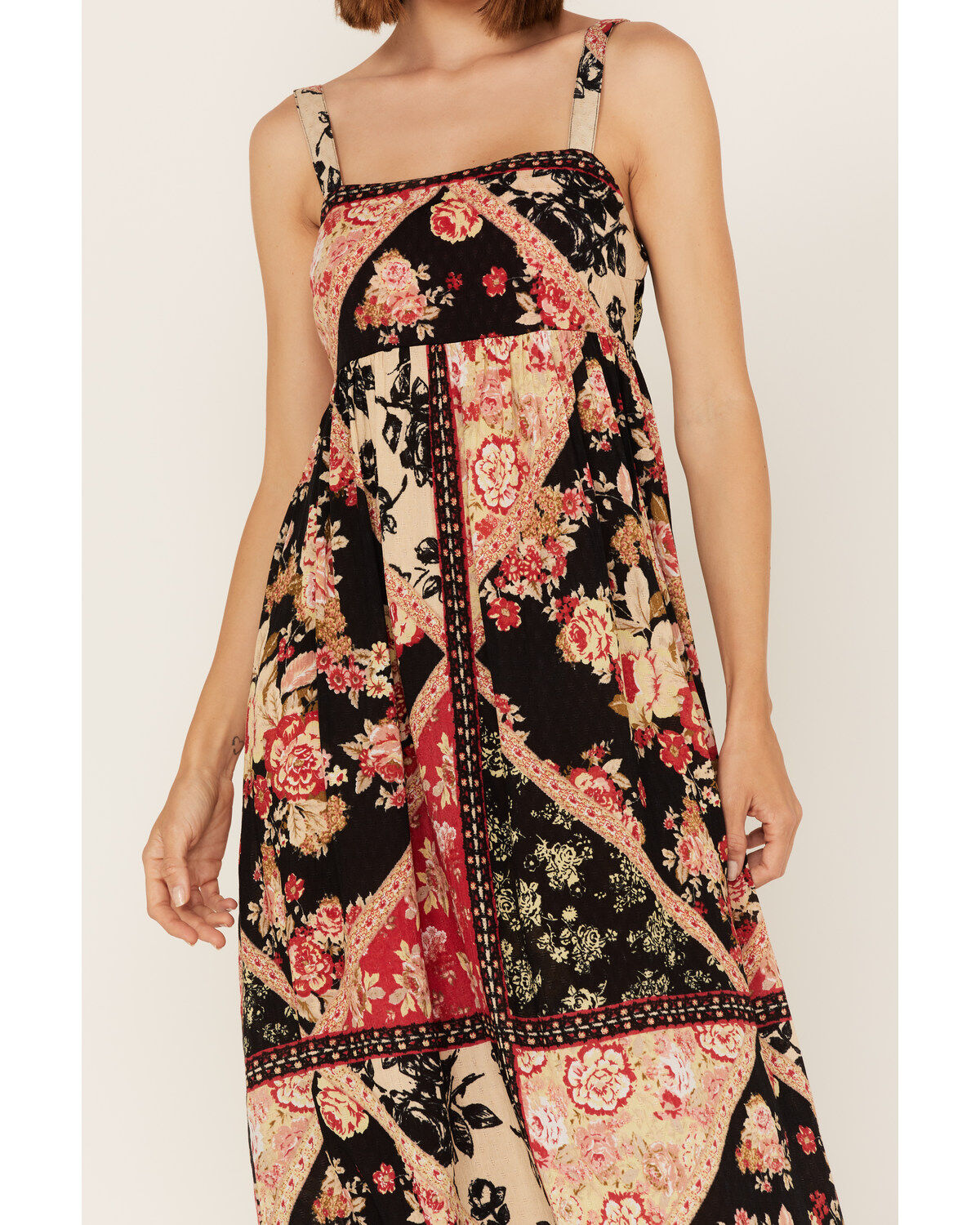 Band of the Free Women's Anthem Of The Sun Patchwork Floral Print Sleeveless Midi Dress