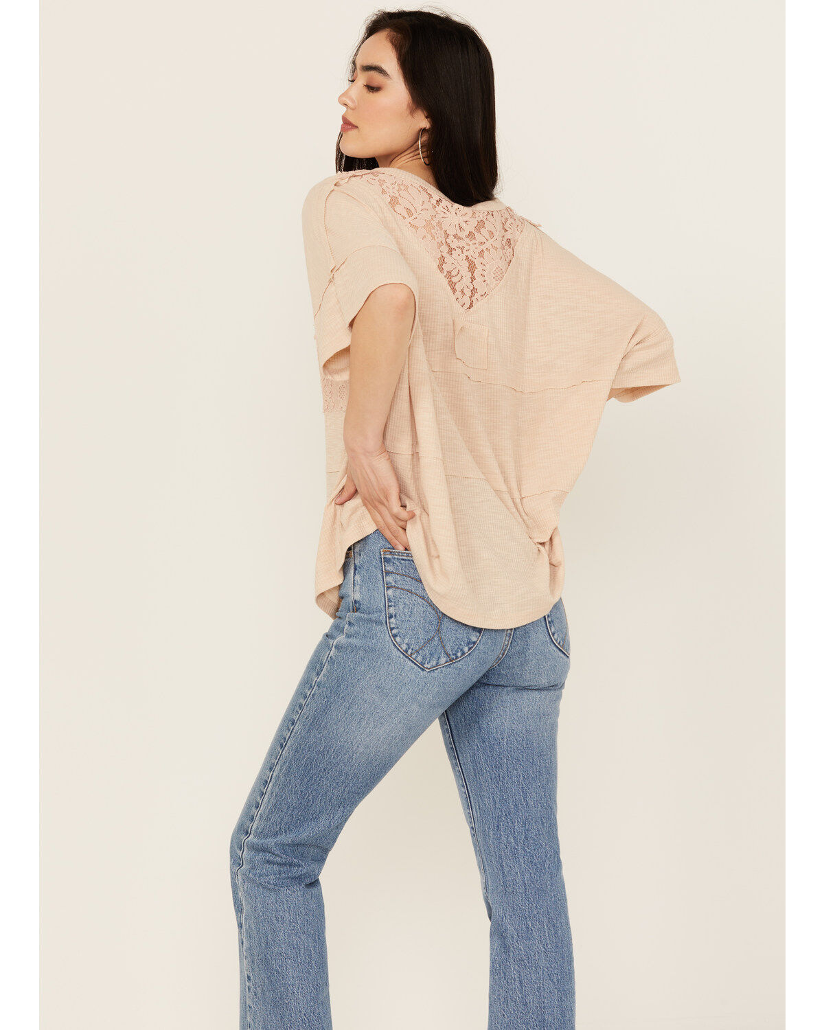 People of Leisure Women's Lace Short Sleeve Shirt