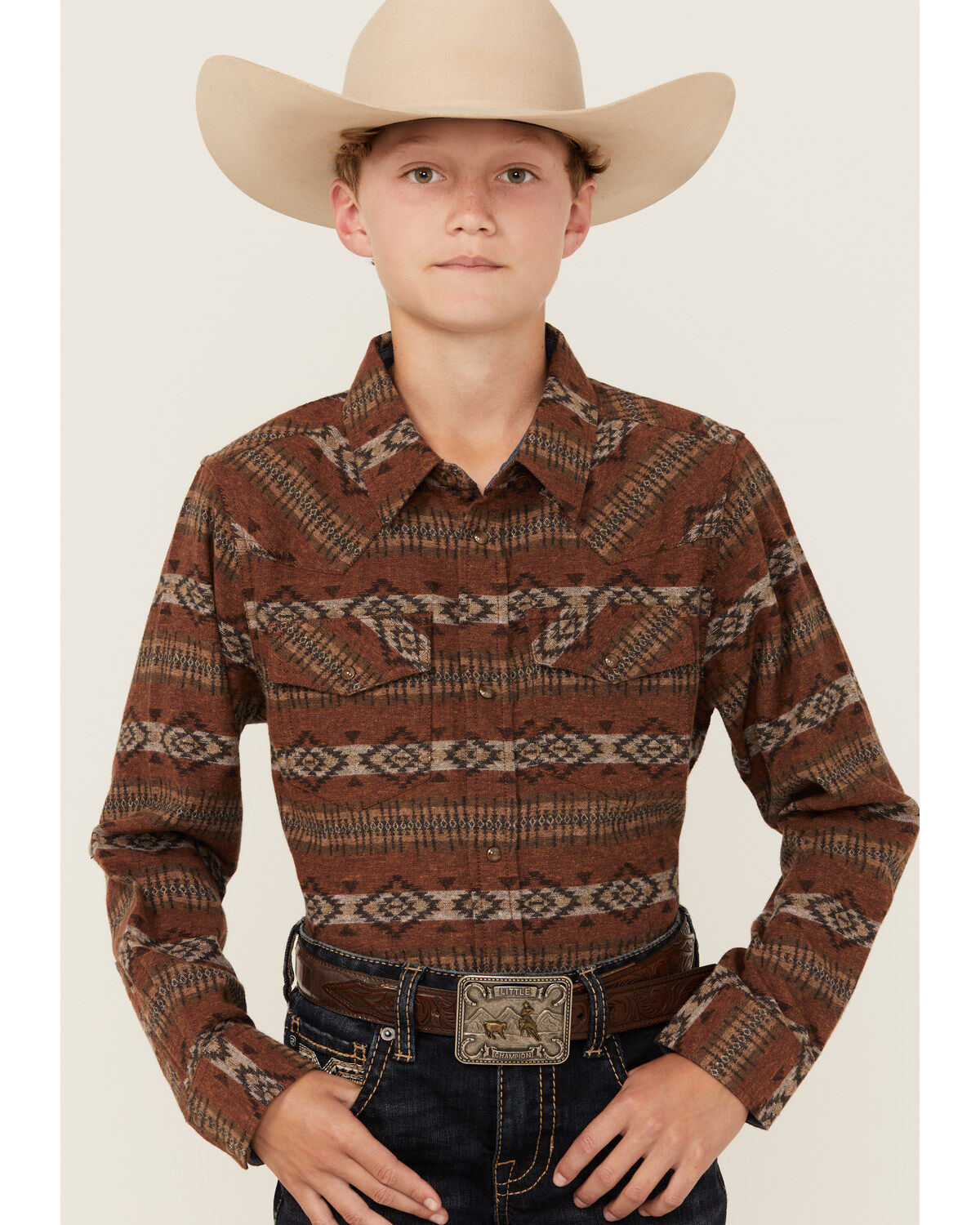 Cody James Boys' Resource Southwestern Print Long Sleeve Snap Flannel Shirt