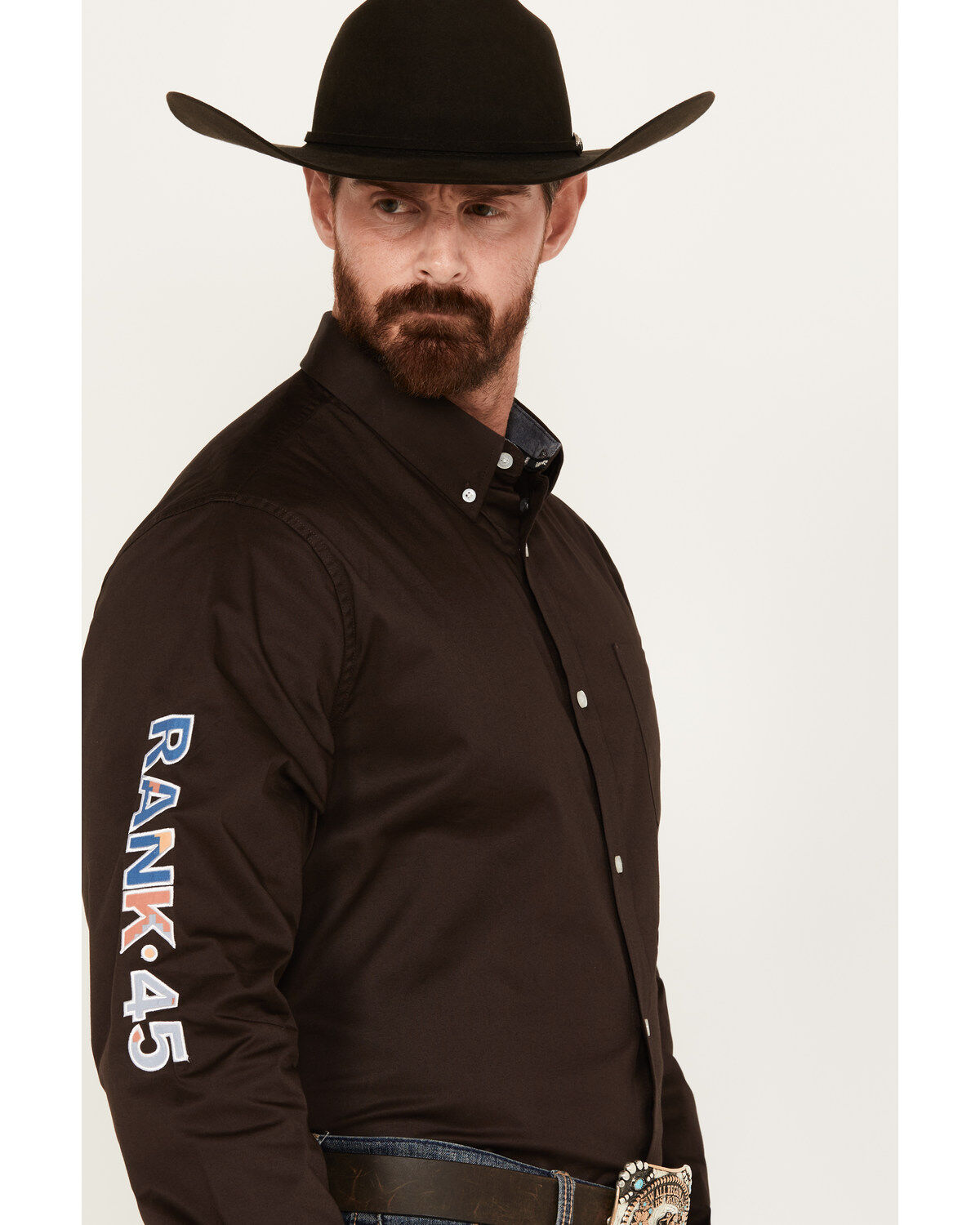 Rank 45® Men's Solid Basic Twill Logo Long Sleeve Button-Down Western Shirt