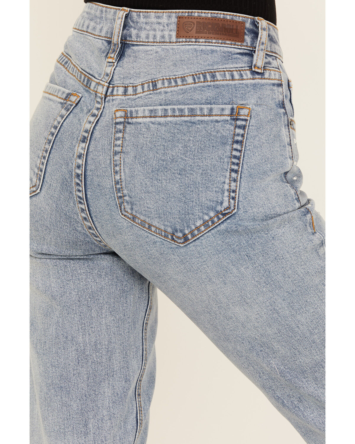 Rock & Roll Denim Women's Light Wash High Rise Rhinestone Studded Bootcut Stretch Denim Jeans