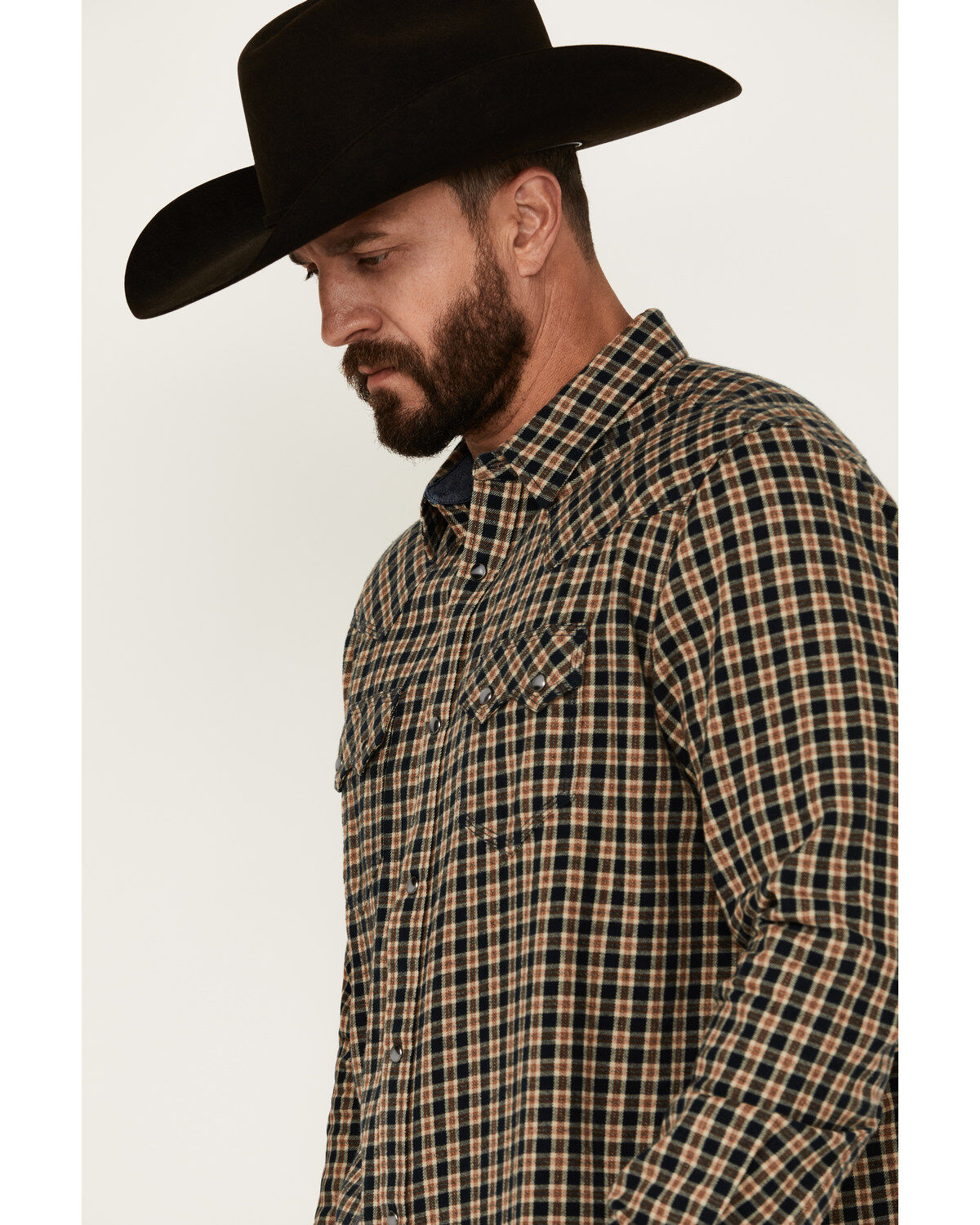 Moonshine Spirit Men's Bar Table Plaid Print Long Sleeve Snap Western Shirt