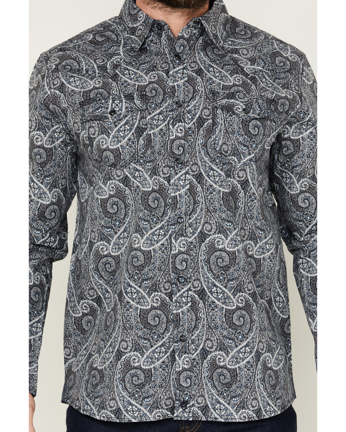Moonshine Spirit Men's Crossing Paisley Print Long Sleeve Pearl Snap Western Shirt