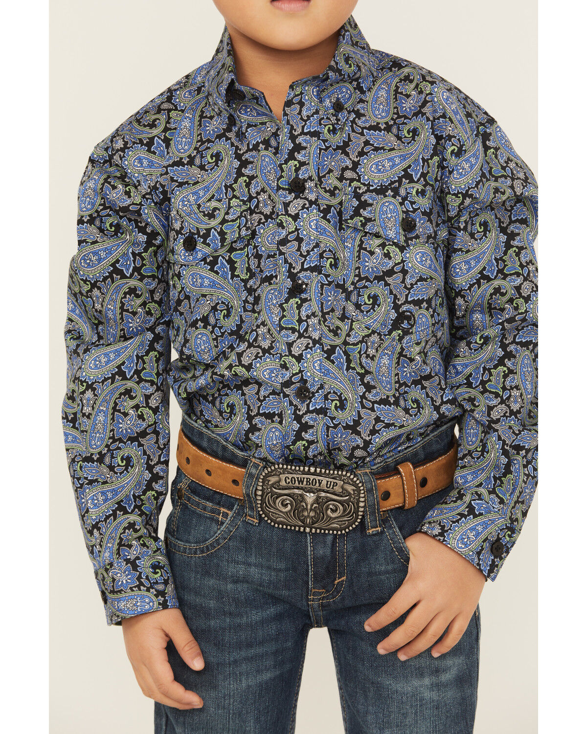 Roper Boys' Paisley Print Long Sleeve Button-Down Western Shirt