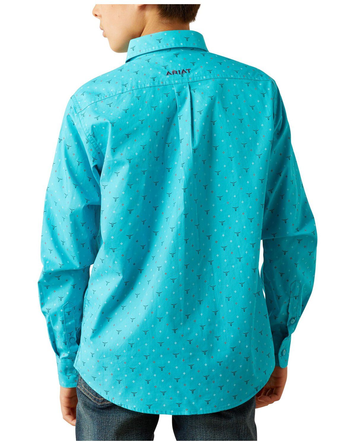 Ariat Boys' Steer Print Long Sleeve Button-Down Western Shirt