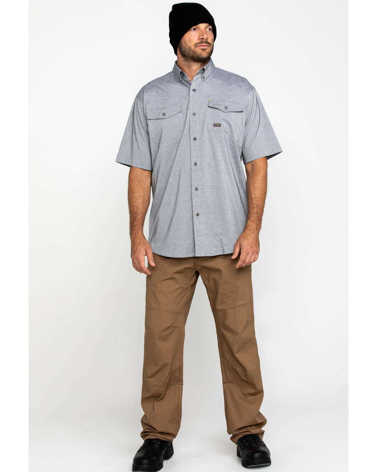 Ariat Men's Grey Rebar Made Tough Durastretch Vent Short Sleeve Work Shirt