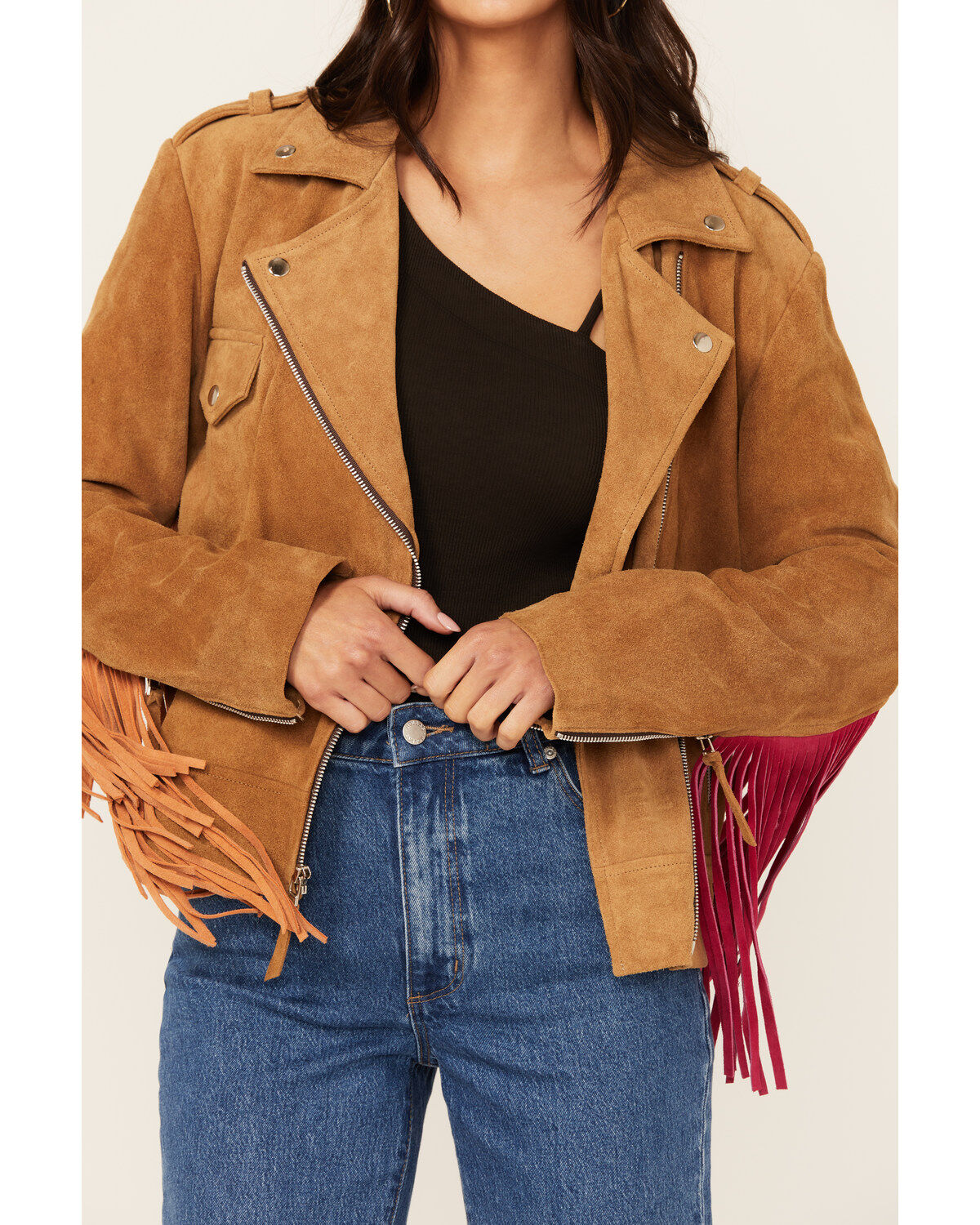 Western & Co Women's Fringe Suede Biker Jacket