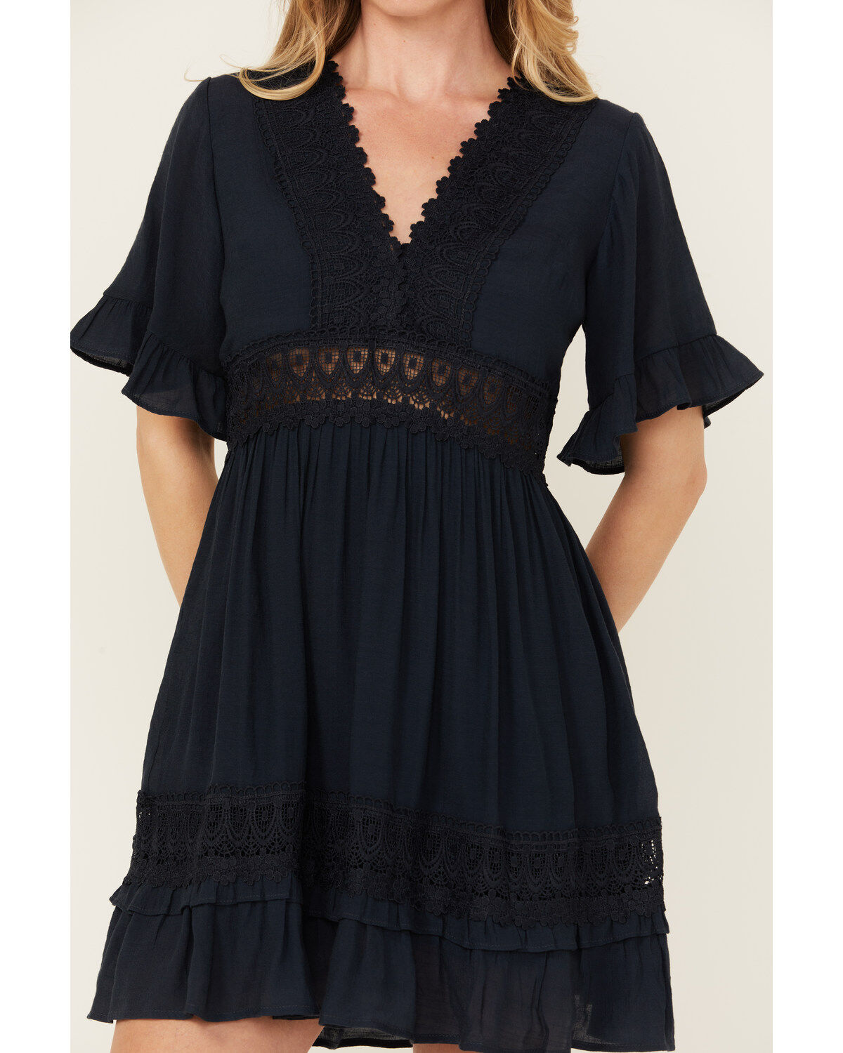 Wishlist Women's Solid Lace Trim Mini Dress