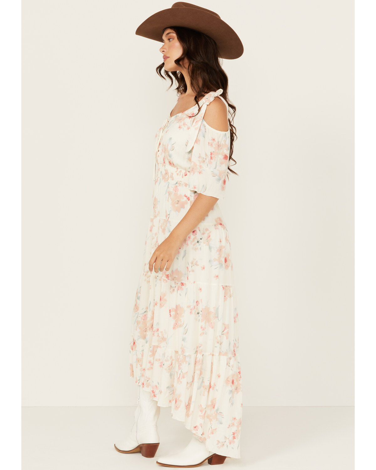 Wild Moss Women's Floral Print Cold Should High-Low Dress