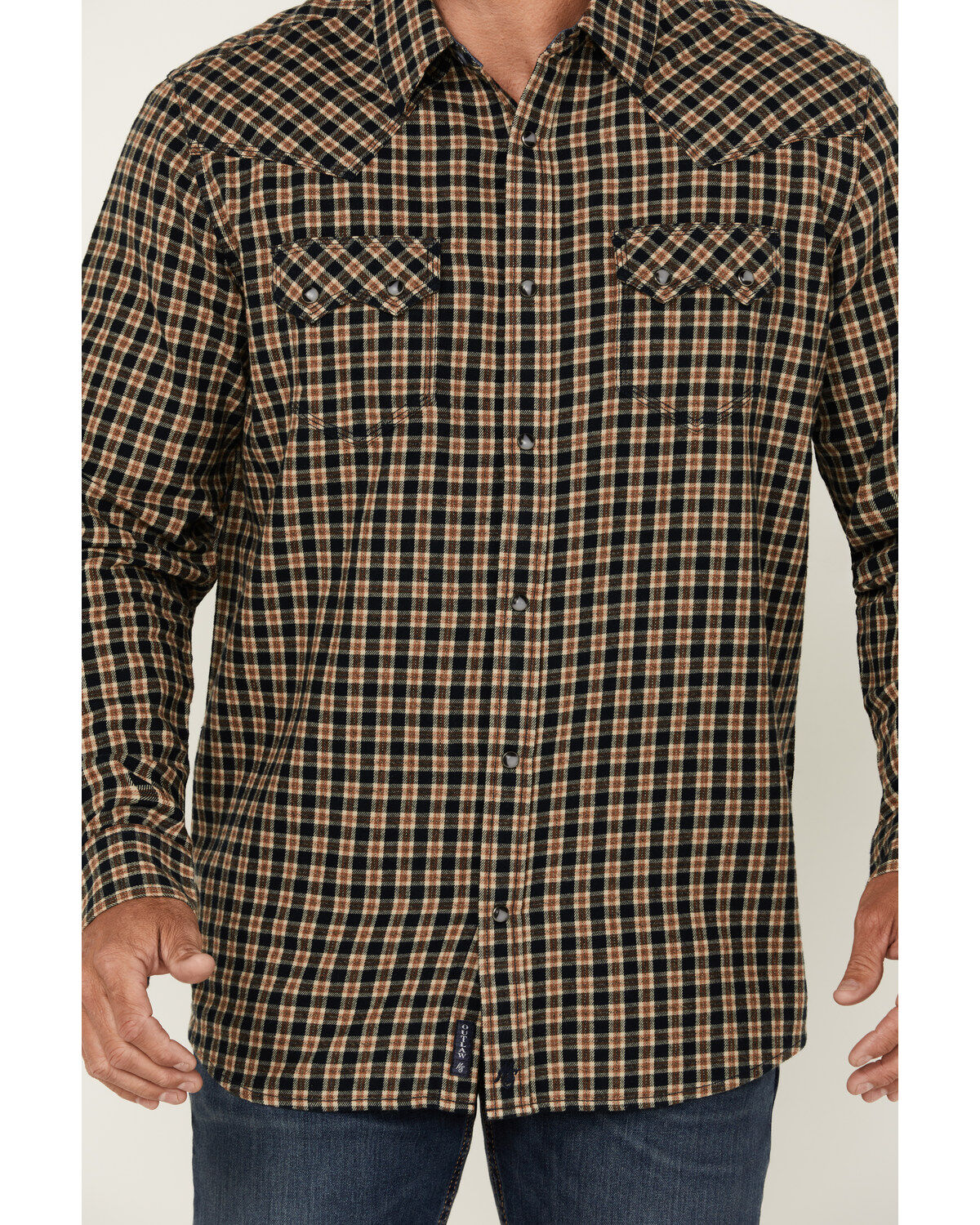 Moonshine Spirit Men's Bar Table Plaid Print Long Sleeve Snap Western Shirt