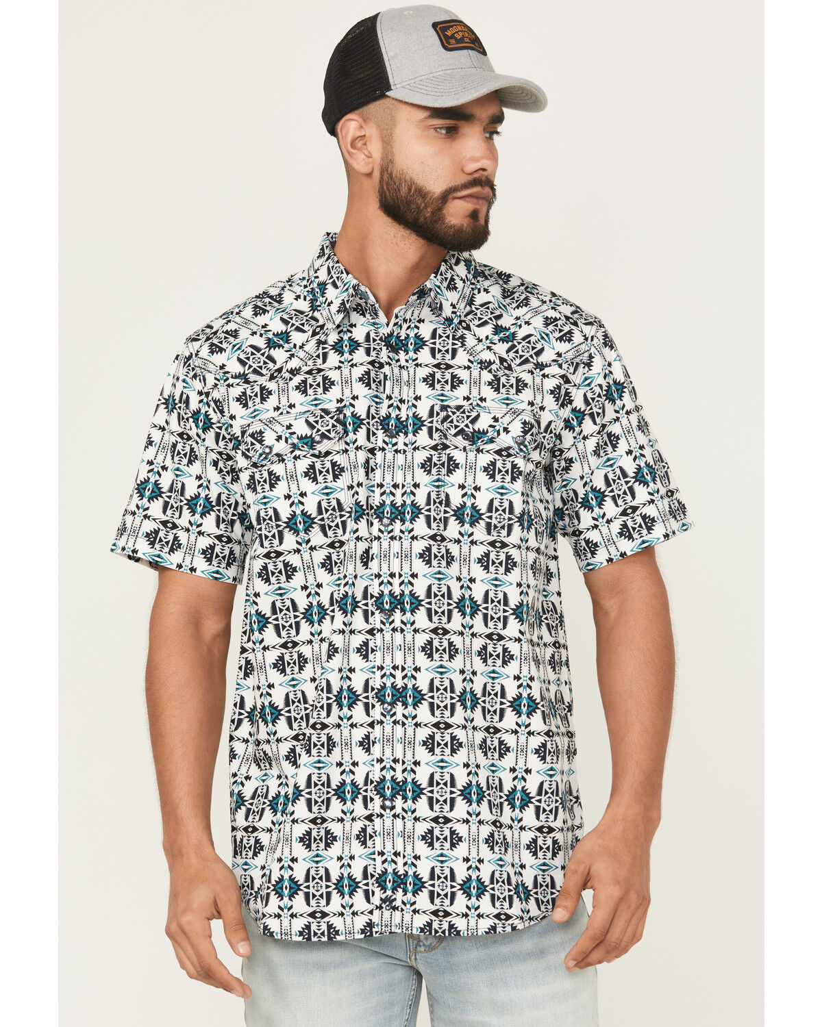 Moonshine Spirit Men's Thunder Cloud Southwestern Print Short Sleeve Snap Western Shirt