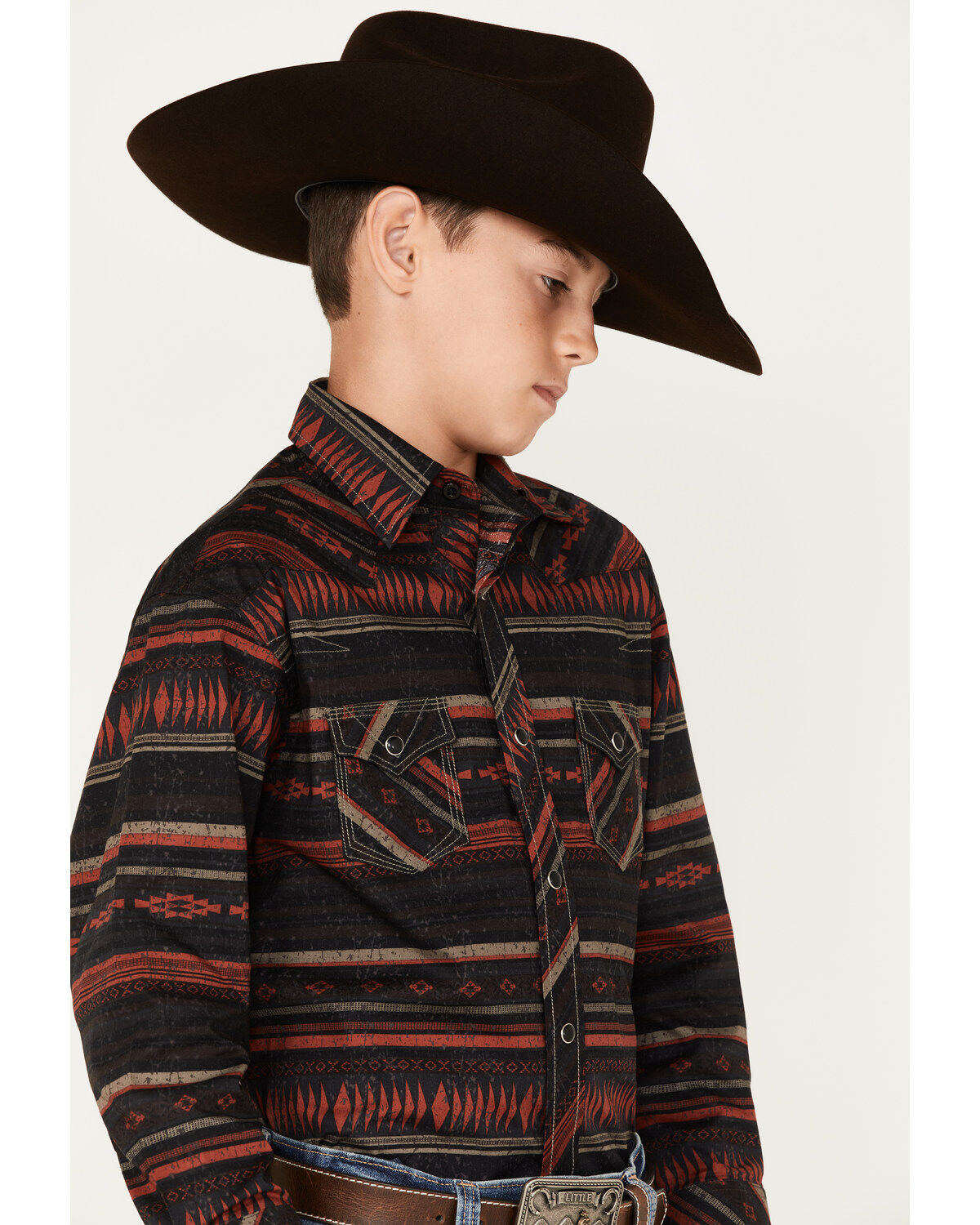 Rock & Roll Denim Boys' Southwestern Stripe Print Long Sleeve Snap Western Shirt