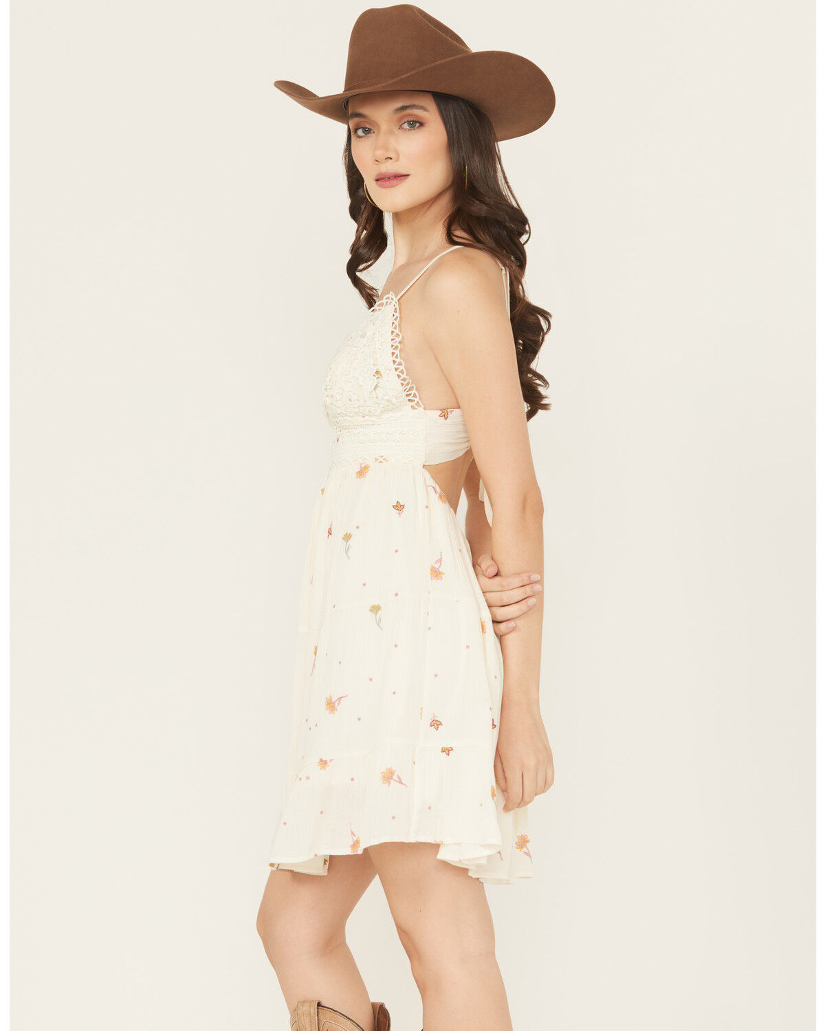 A.T.A.P Women's Crochet Floral Embroidered Sleeveless Mini Dress