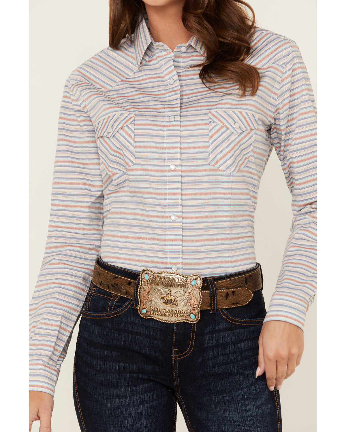 Rough Stock by Panhandle Women's Striped Long Sleeve Pearl Snap Western Shirt