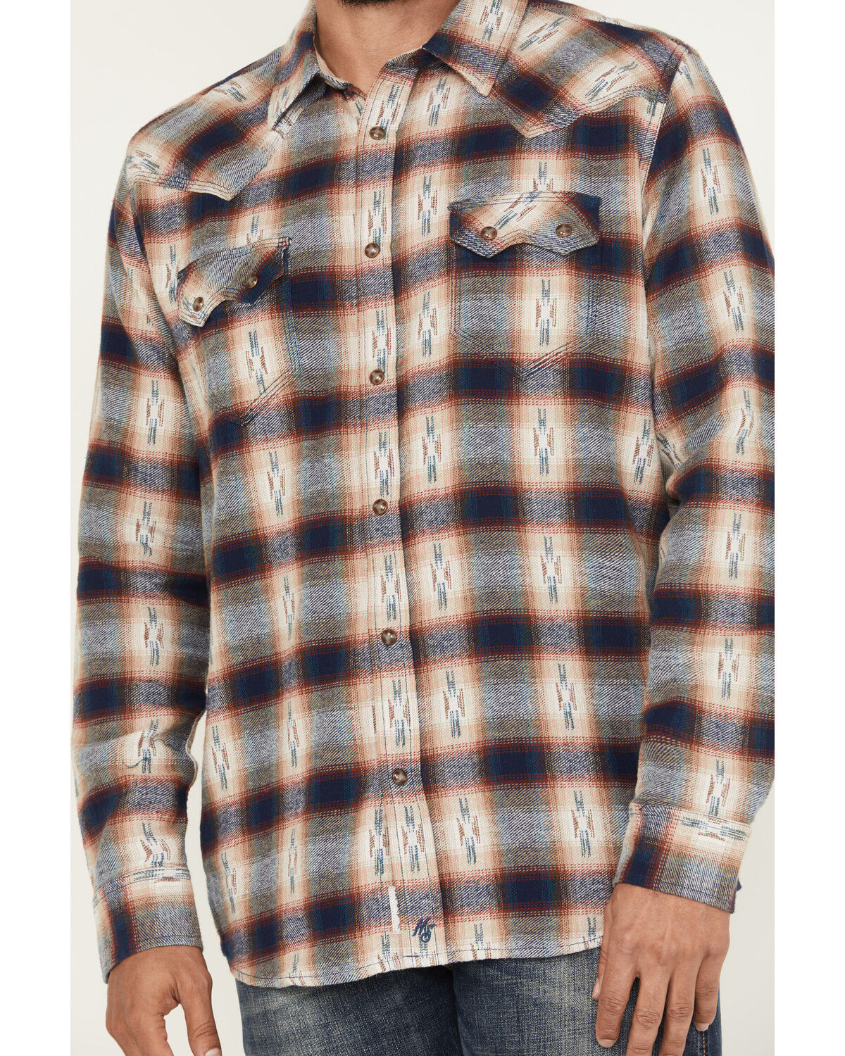 Moonshine Spirit Men's Sunburst Plaid Print Long Sleeve Button-Down Flannel Shirt