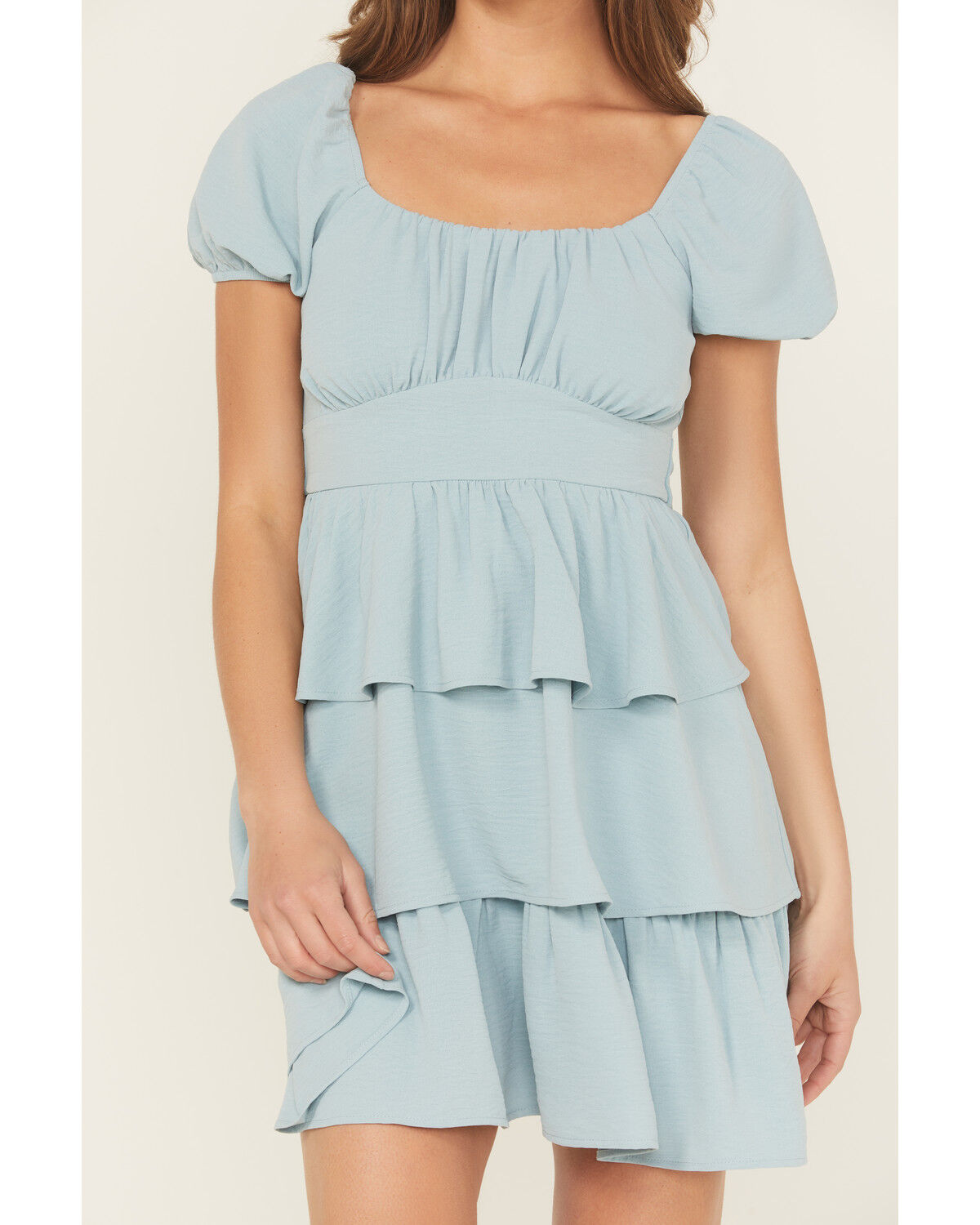 Originality Women's Solid Puff Sleeve Mini Dress