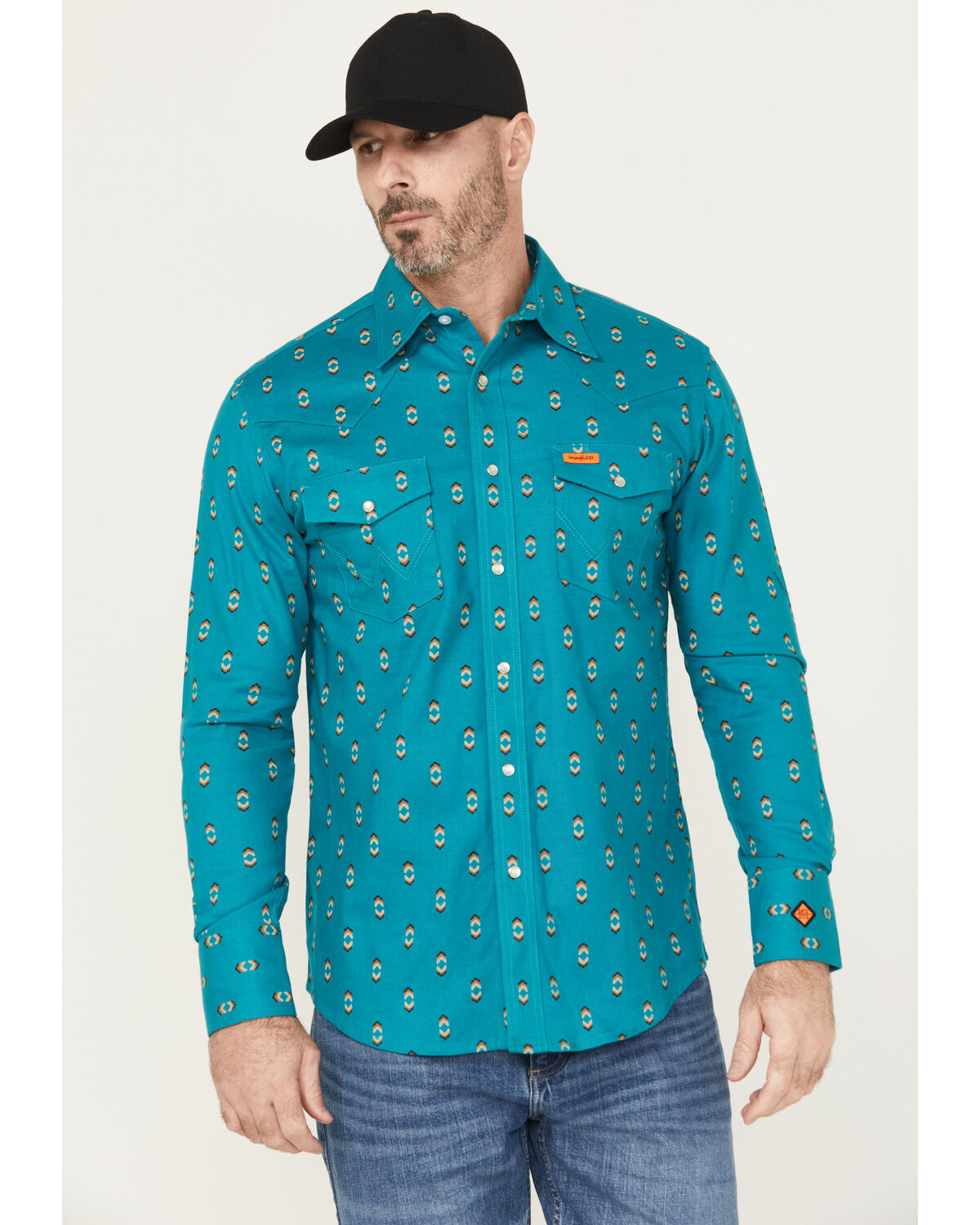 Wrangler Men's FR Checotah Southwestern Print Long Sleeve Snap Work Shirt