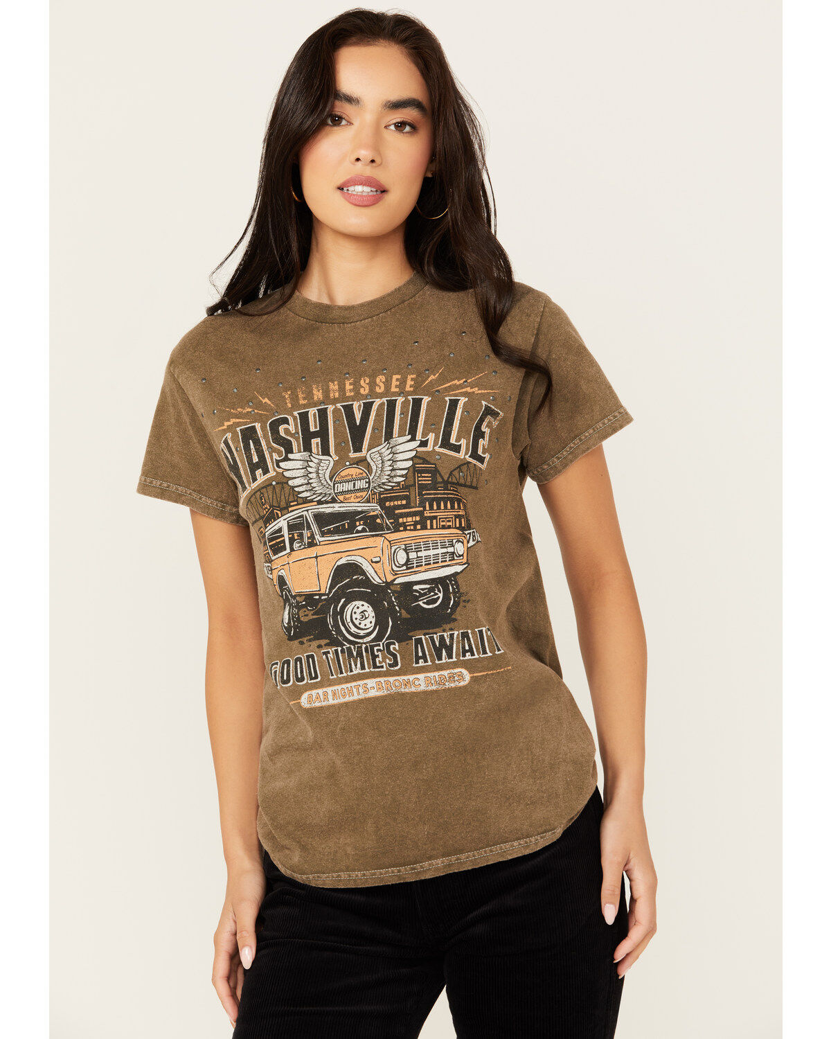 Youth in Revolt Women's Nashville Embellished Car Short Sleeve Graphic Tee