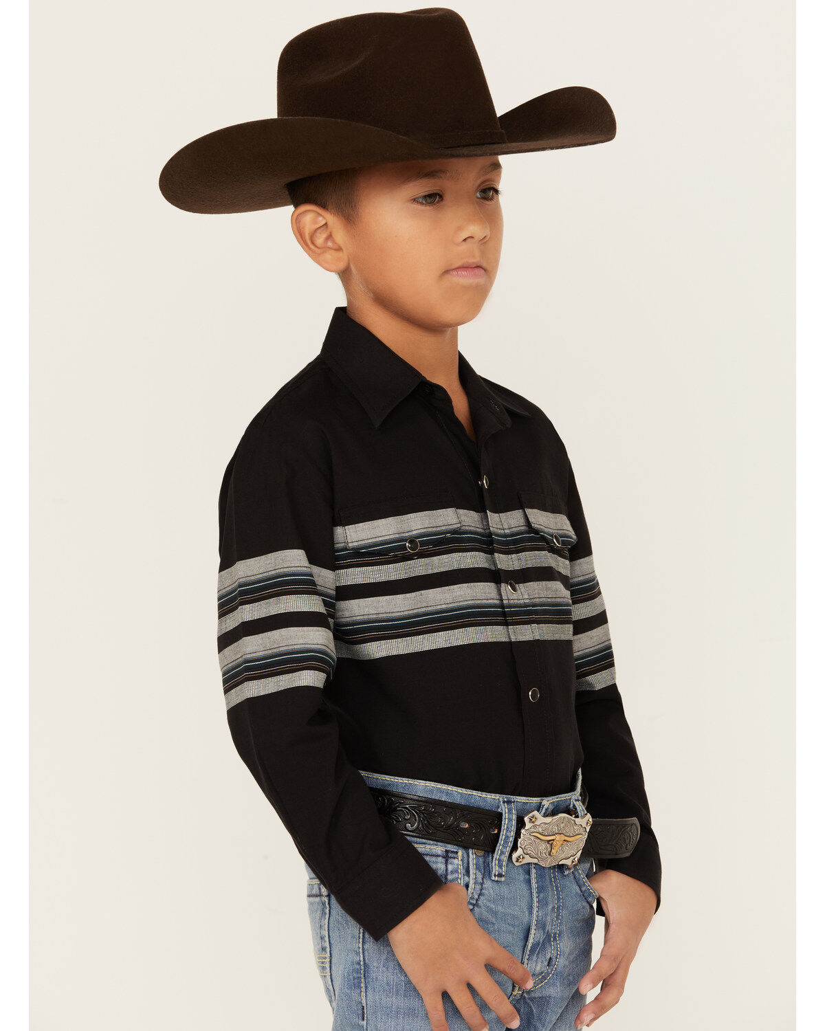 Roper Boys' Border Stripe Long Sleeve Snap Western Shirt