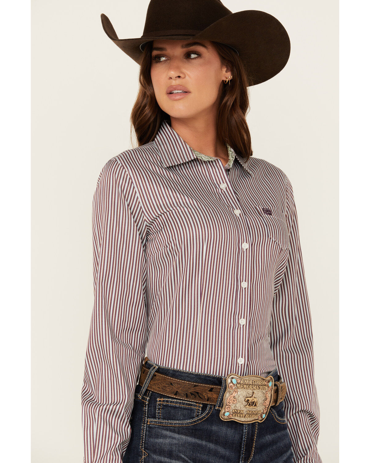 Cinch Women's Striped Long Sleeve Button Down Western Shirt